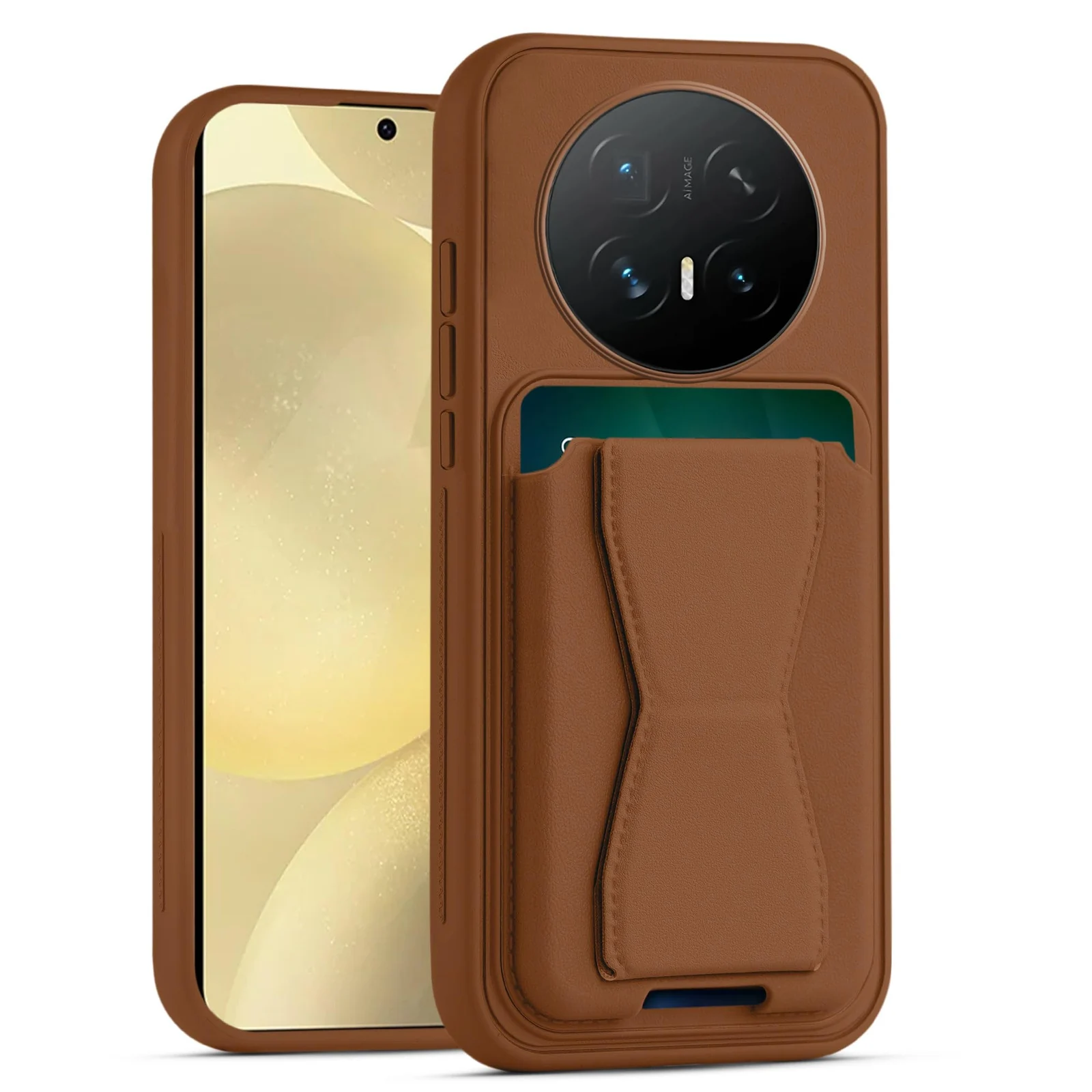 Dl3 Mobilak Leather Wallet Case Compatible with Honor Magic 8 Pro, Leather Back Cover With TPU Frame, Shockproof Protective Phone Case with Card Holder Stand - Brown