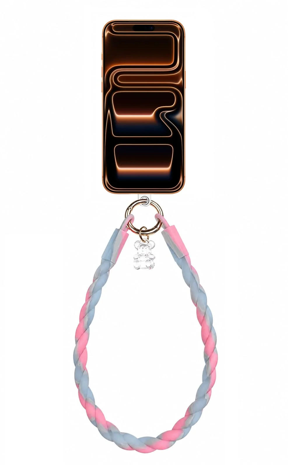 DL3 Mobilak Silicone Crystal Lanyard, 30cm Phone Wrist Strap Lanyard Keychain Office Wrist Strap with Clasp and Bear for Women Phone ID Card, Keys Strap - Gray/Pink