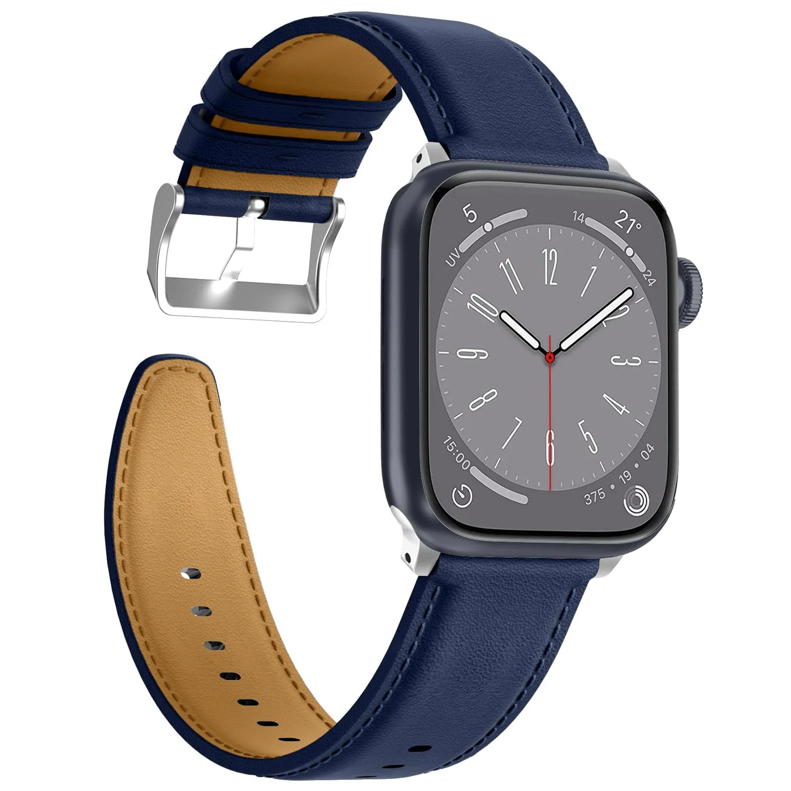 DL3 Mobilak Compatible with Apple Watch Band 49mm 46mm 45mm 44mm 42mm Leather Band Replacement Strap, Soft Leather Bracelet for iWatch Series 11 10 9 8 7 6 5 4 SE SE2 Ultra 3 2 1 - Blue