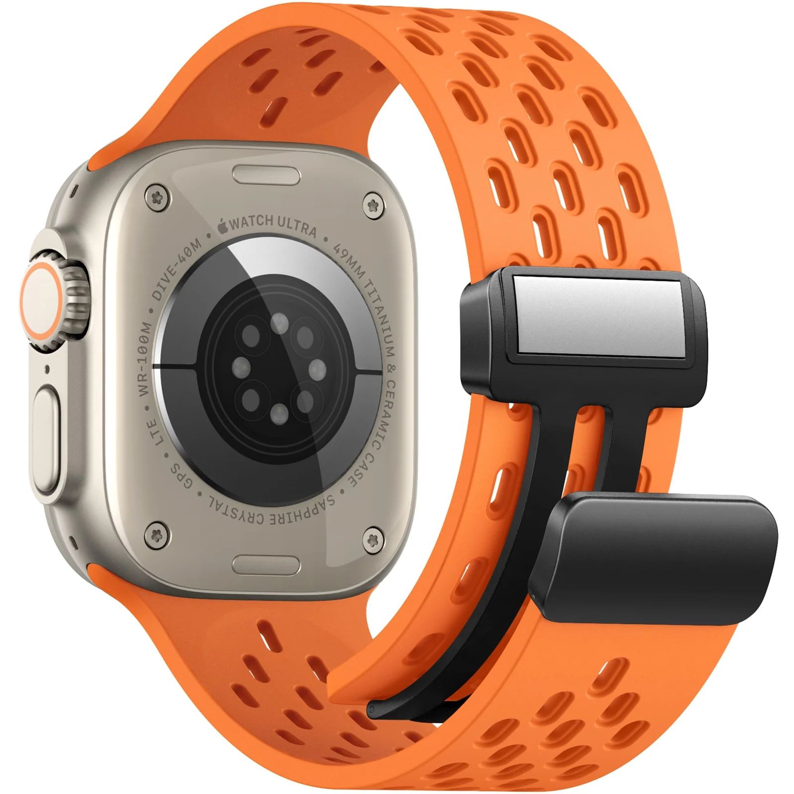 DL3 Mobilak Magnetic Bands for Apple Watch Band 49mm 46mm 45mm 44mm 42mm, Soft Silicone Magnetic Buckle Breathable Sport Watch Strap for iWatch Ultra2 Ultra SE SE2 Series 10 9 8 7 6 5 4 3 2 1 - Orange