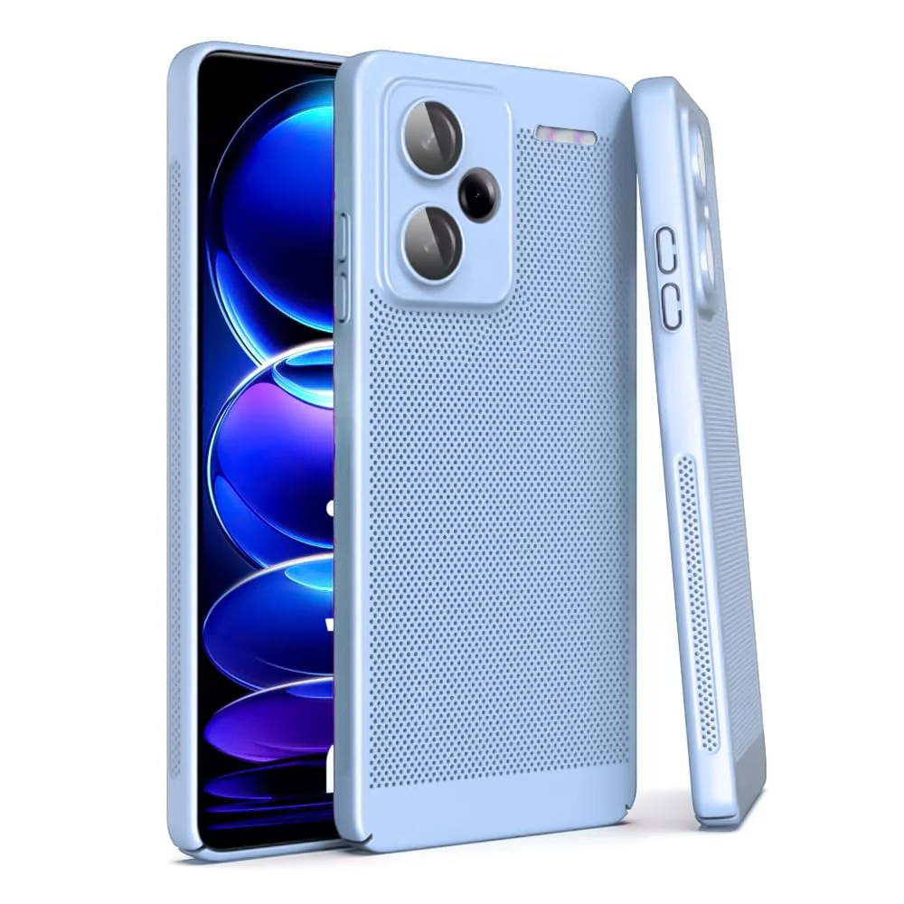 DL3 Mobilak Case for Xiaomi Redmi Note 13 Pro+ Plus 5G Heat Dissipation with Built-in Camera Lens Protector Slim Fit Breathable Cooling Anti-Fingerprint Hard PC Back Shockproof Cover - Baby Blue
