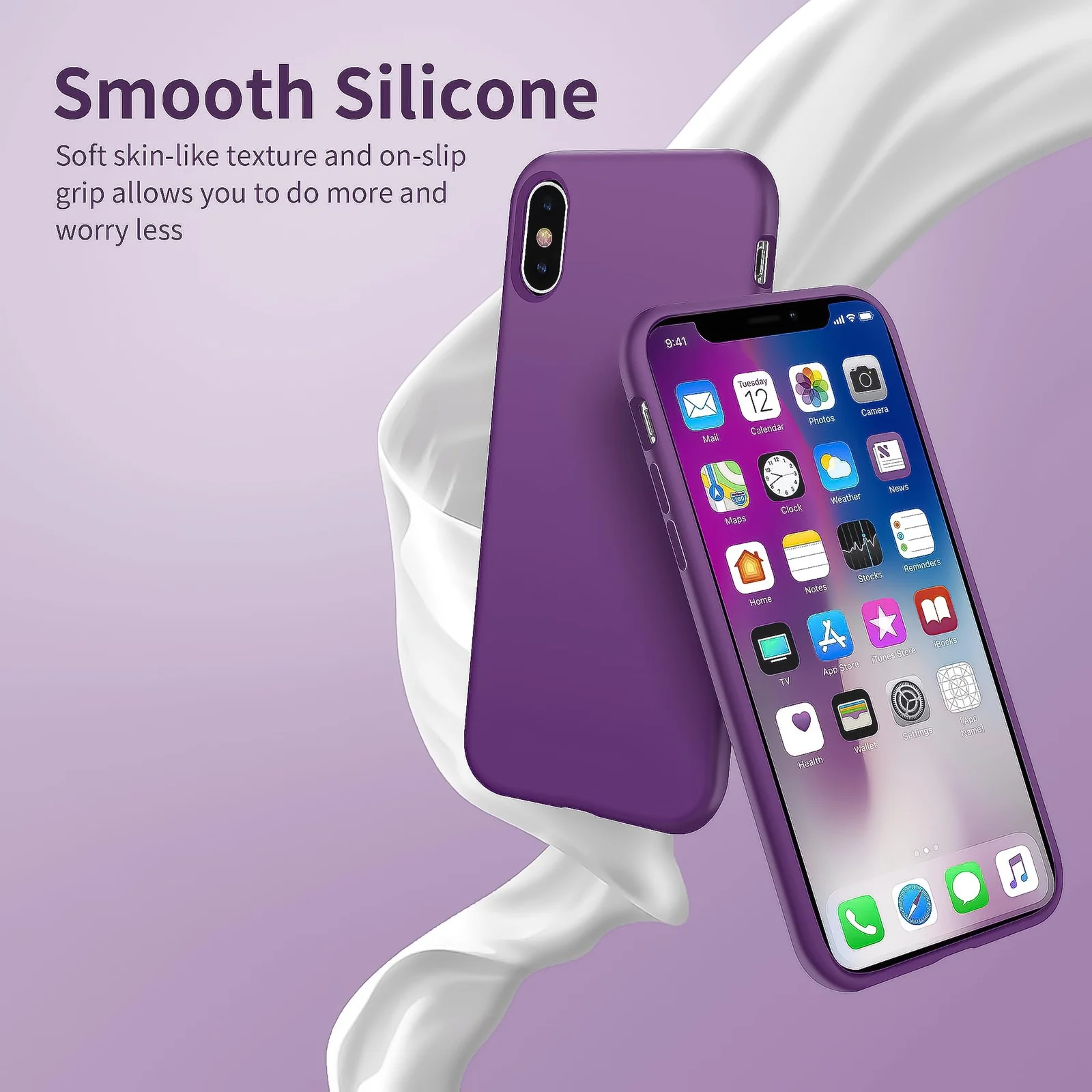 DL3 Mobilak Liquid Silicone Case for iPhone X / iPhone XS, Shock-absorbing protection, Scratch-resistant surface, Soft microfiber lining - A.Violet