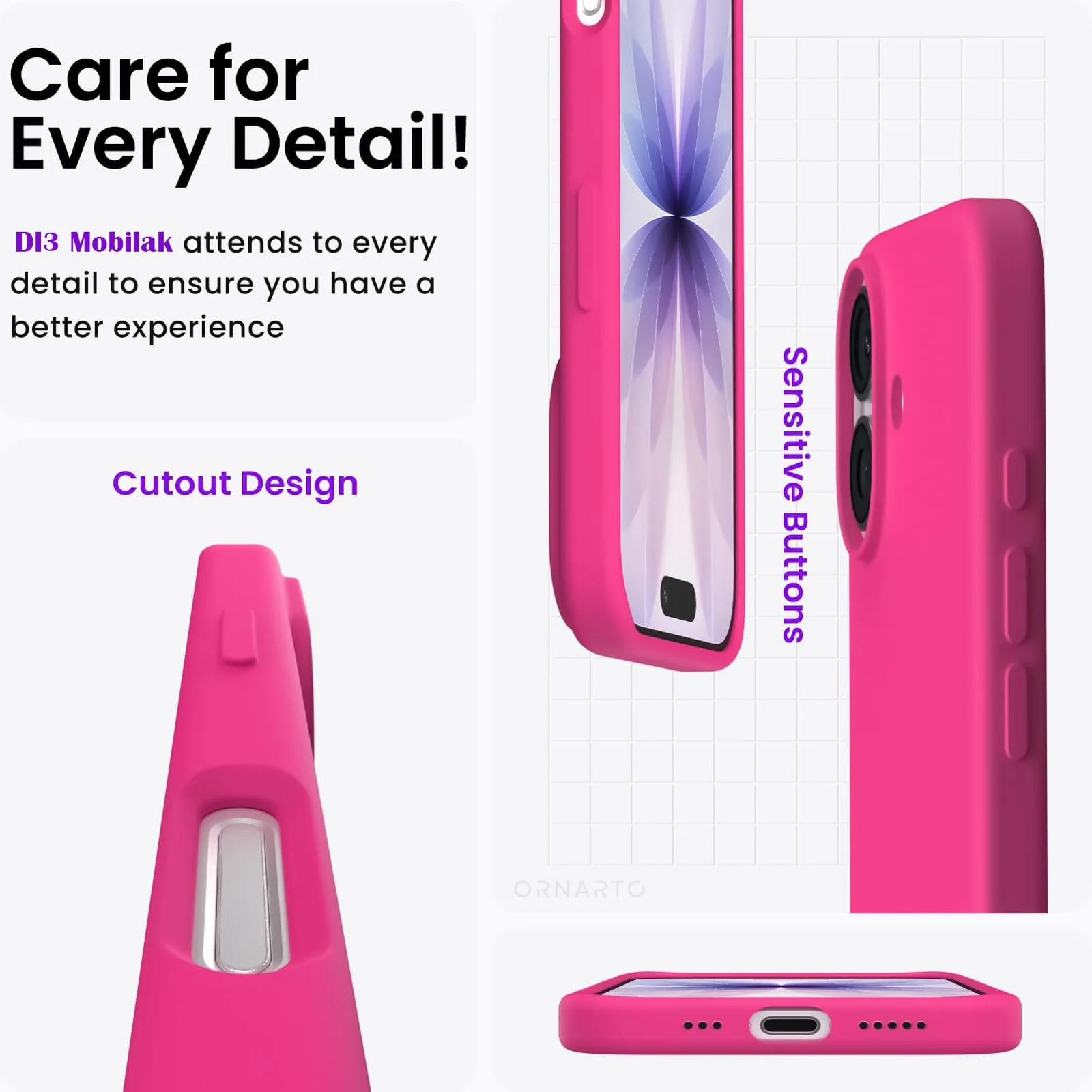DL3 Mobilak Liquid Silicone Case for iPhone 17 6.3-Inch, Supports wireless charging, Shock-absorbing protection, Scratch-resistant surface - Fuchsia