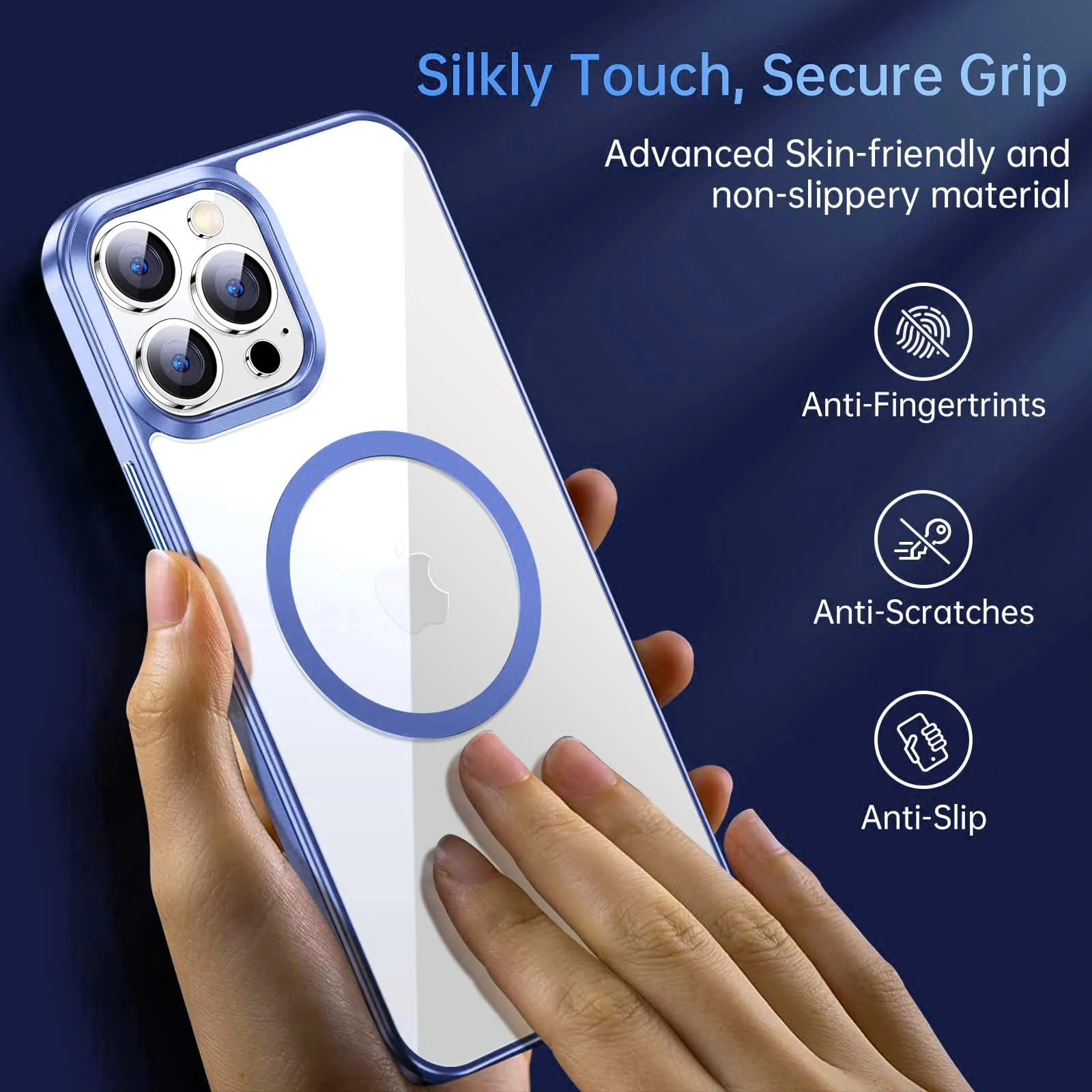 DL3 Mobilak Clear MagSafe-Compatible Magnetic Case for iPhone 15 Pro with Magnetic Car-Mount Support and Military-Grade Protection - Sierra Blue