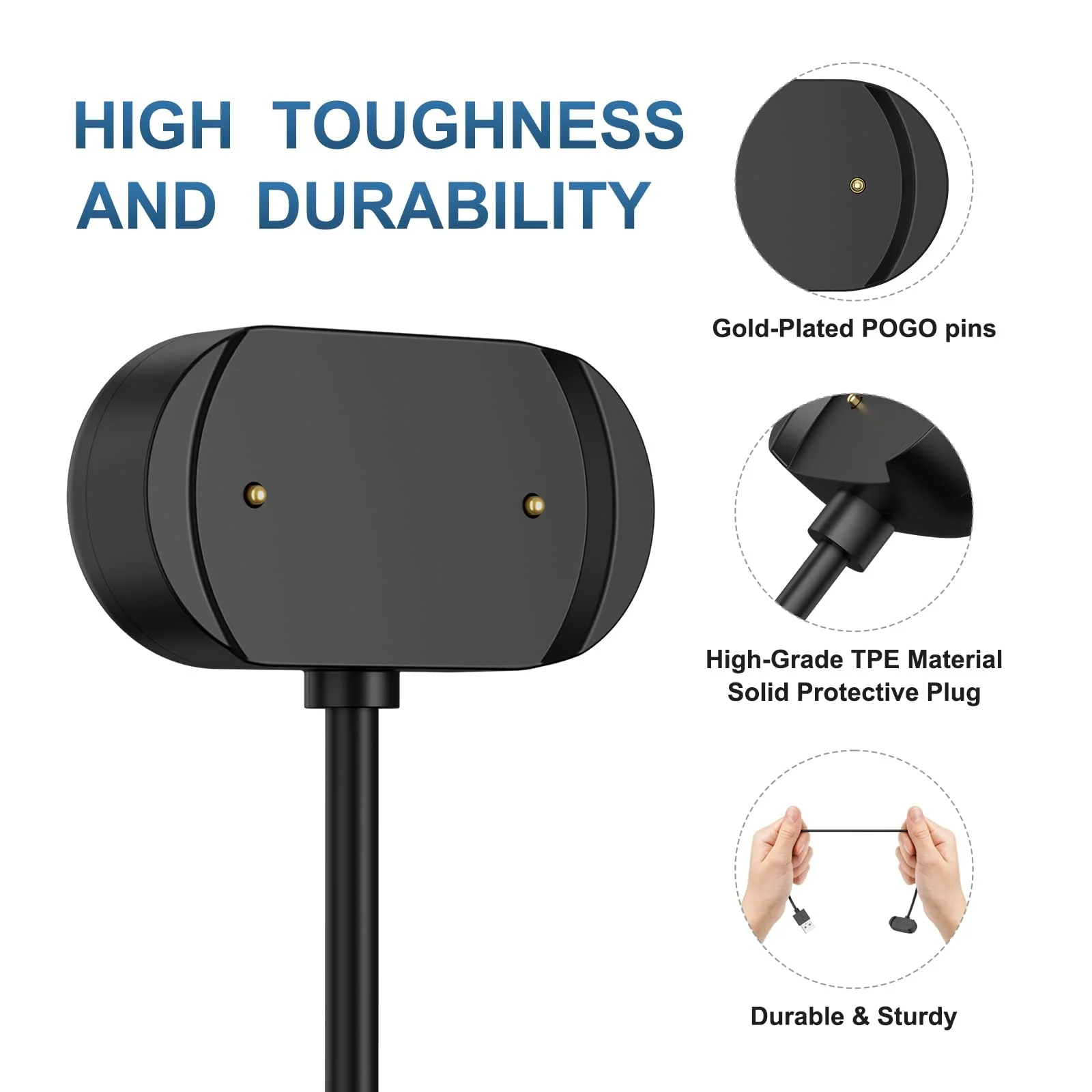 DL3 Mobilak Magnetic Charger Compatible with Amazfit GTS 3/GTS 4, GTR 3/GTR 3 Pro, GTR 4/GTR 4 Pro, T-Rex 2 1M USB Charging Cable Stand Dock Stable and Safty Charger Smartwatch Accessories - Black