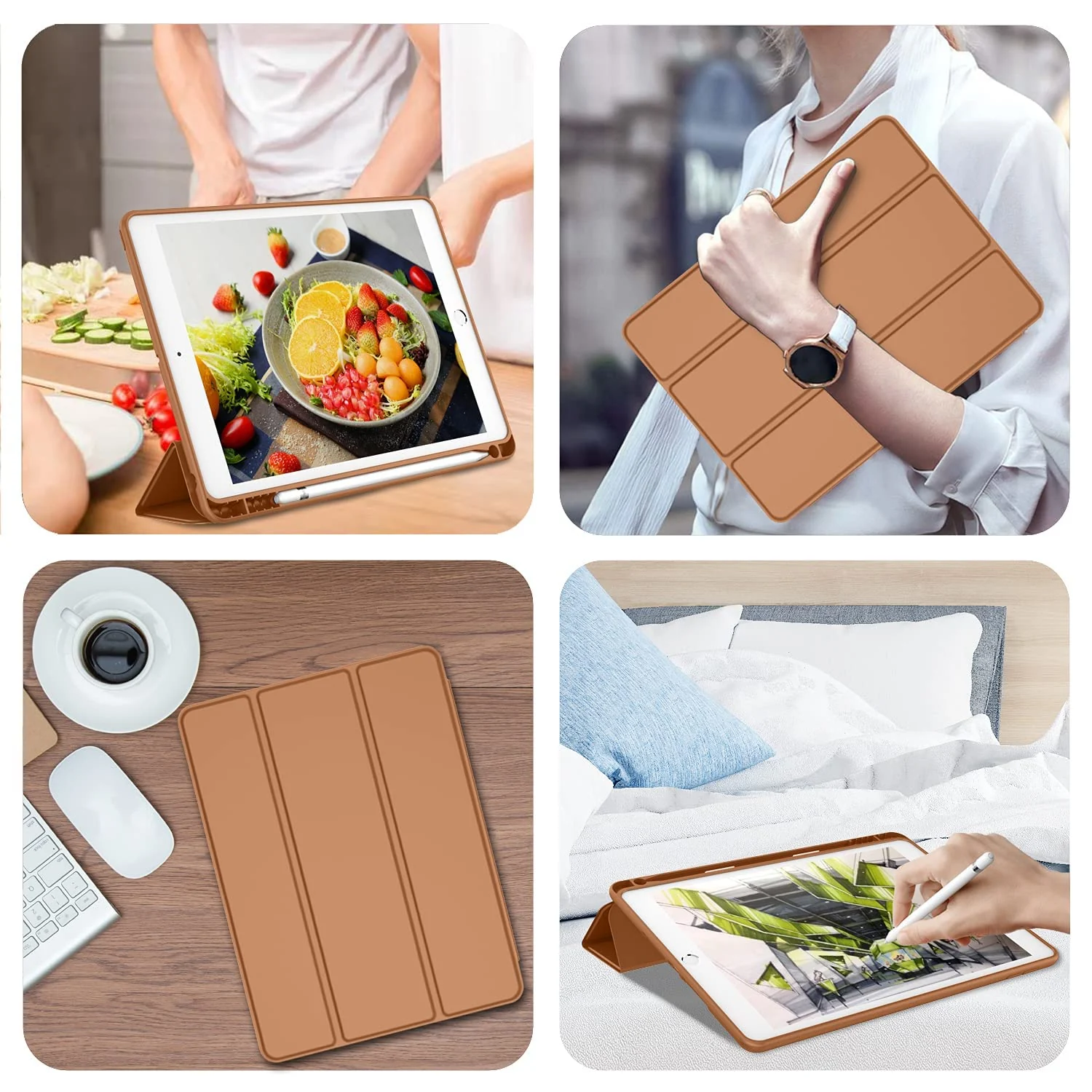 DL3 Mobilak Smart Case for Samsung Galaxy Tab A8 10.5 Inch 2021(-X200/-X205/-X207) with Pencil Holder, Soft TPU Smart Stand Back Cover Auto Wake/Sleep Feature - Brown