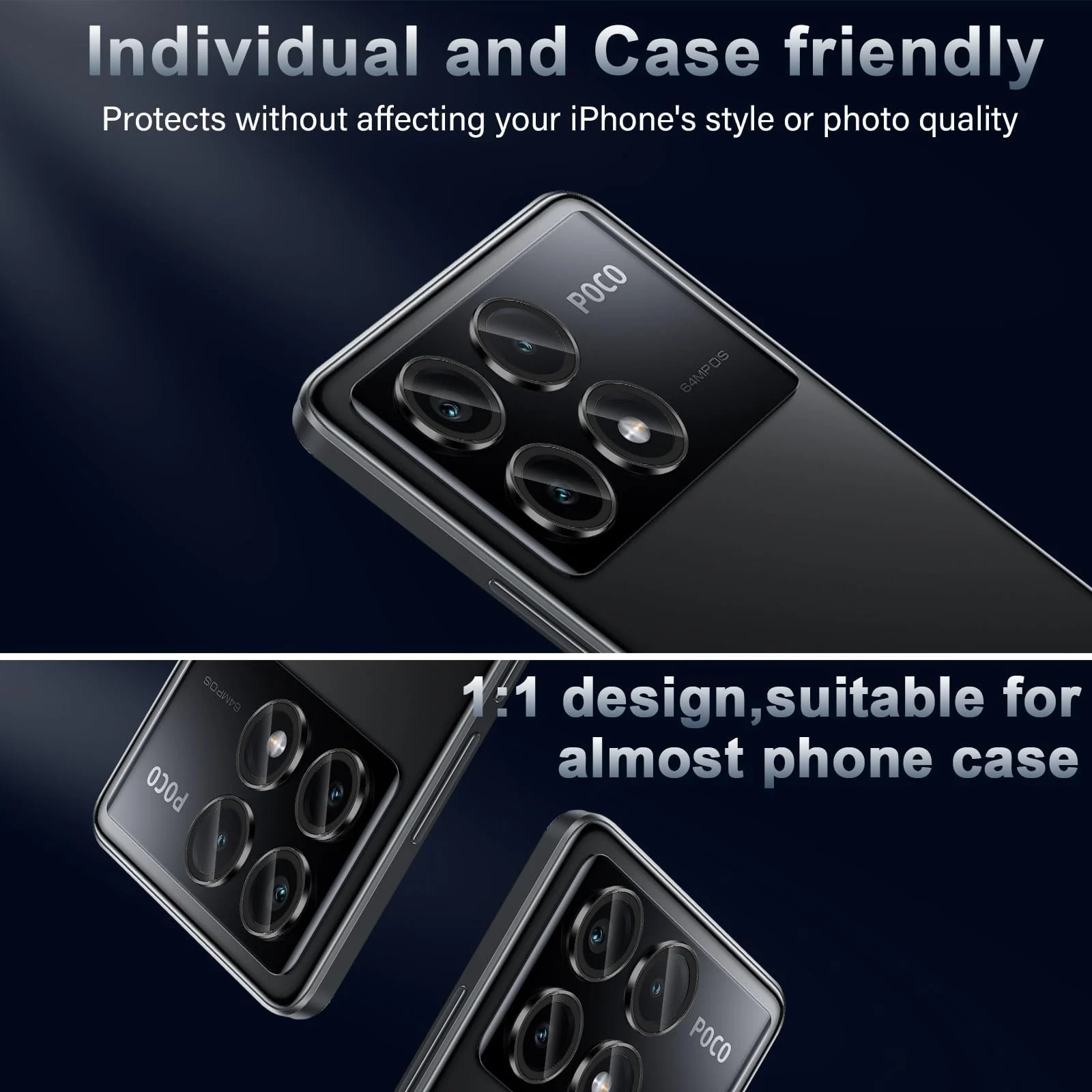 DL3 Mobilak Camera Lens Protector for Xiaomi POCO X6 Pro 5G Accessories, 9H Tempered Glass Metal Individual Ring Camera Cover Screen Protector, Case Friendly, Anti Scratch - Black