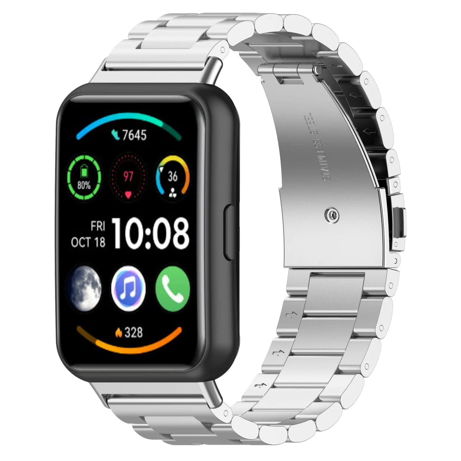 DL3 Mobilak Metal Strap Compatible with Huawei Watch Fit 2 Stainless Steel Watchband Smartwatch Accessories for Huawei Watch Fit 2 & Watch Fit 2 Elegant & Watch Fit 2 Active Straps - Black