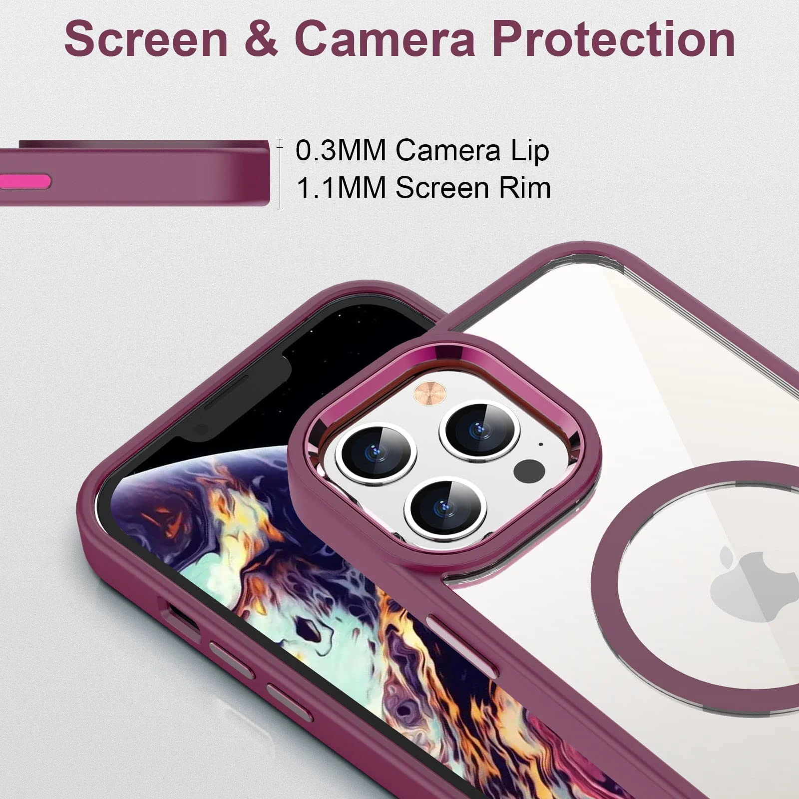 DL3 Mobilak Clear TPU Case for iPhone 13 Pro (6.1 Inch), Compatible with MagSafe accessories, Shock-absorbing protection, Anti-fingerprint finish - Wine Red