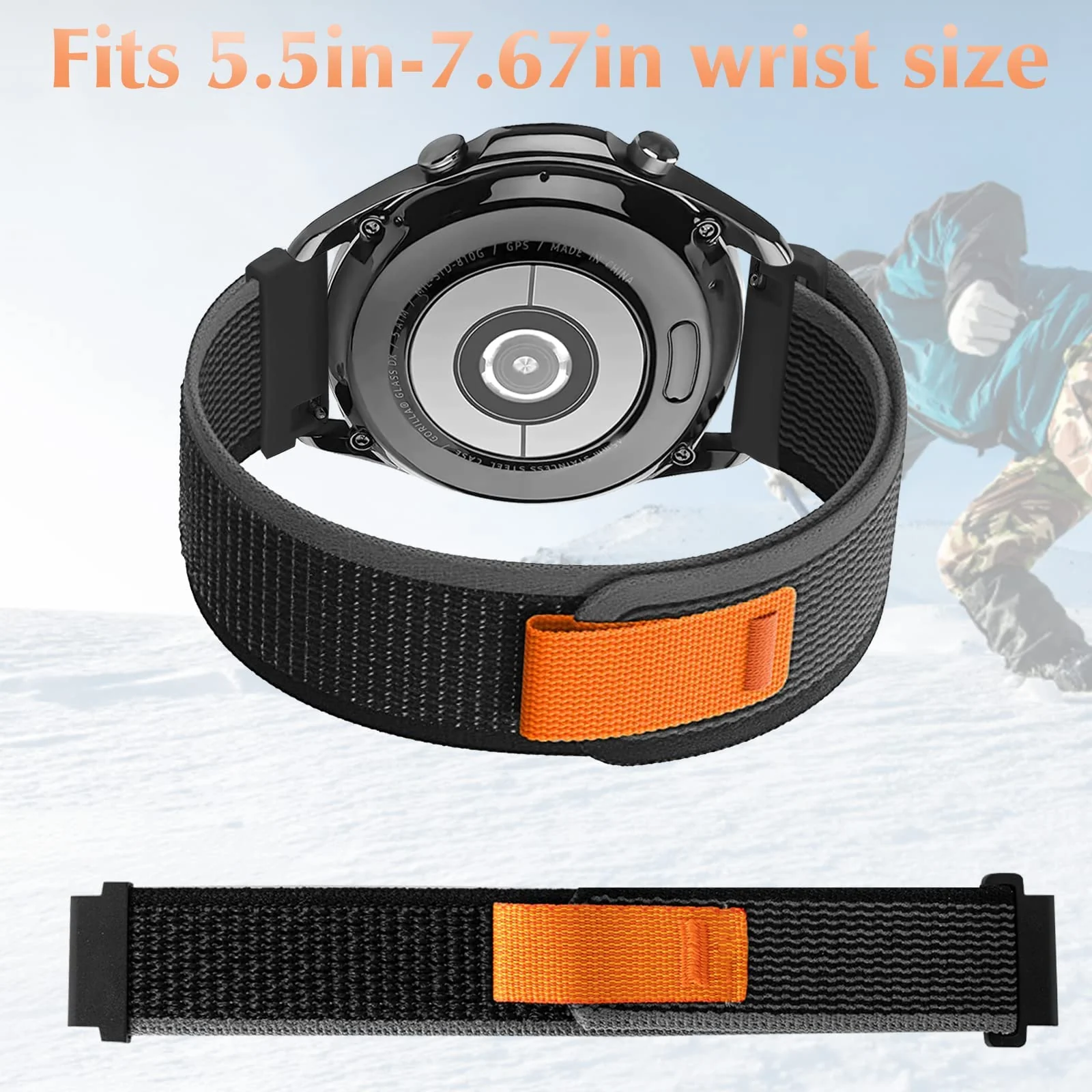 DL3 MOBILAK Alpine Loop Bands Sport Nylon Solo Loop 22MM Compatible with Samsung galaxy watch 3 45mm/watch 46mm/Gear S3/Huawei watch GT3 46MM/GT2E/GT2 Pro/GT2 46MM/Compatible - Black Gray