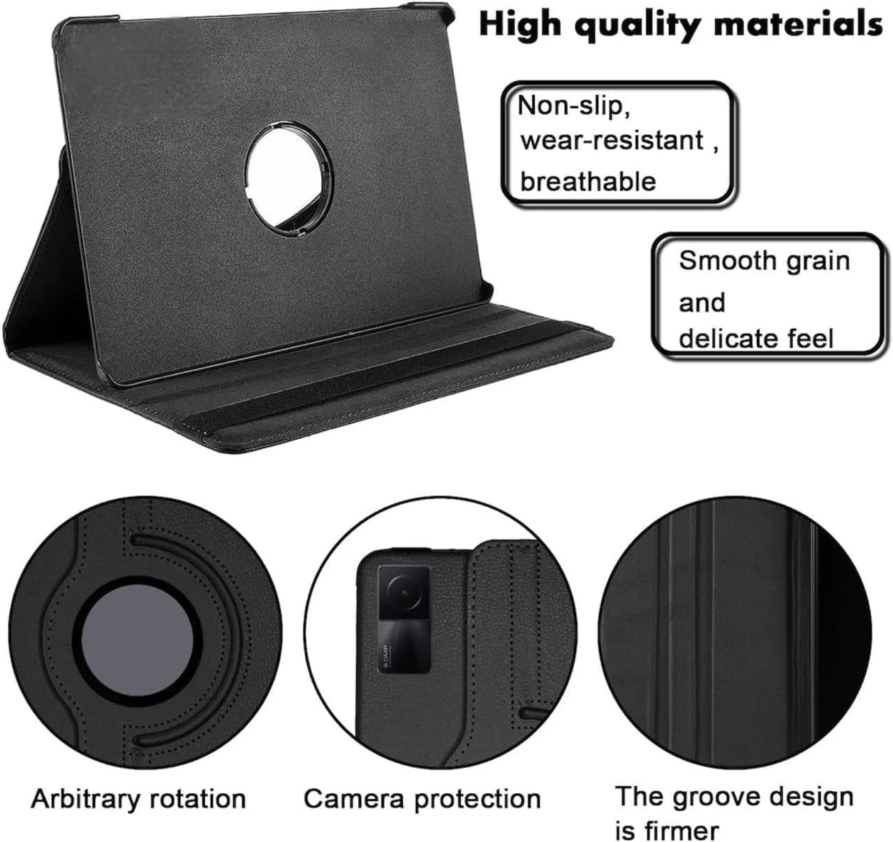 "DL3 Mobilak Protective Cover for OPPO Pad Air 10.4"" 2022, 360° Rotatable Smart Stand, Leather Folio Flip Cover with Multi-Angle Viewing, Auto Wake Sleep - Black"