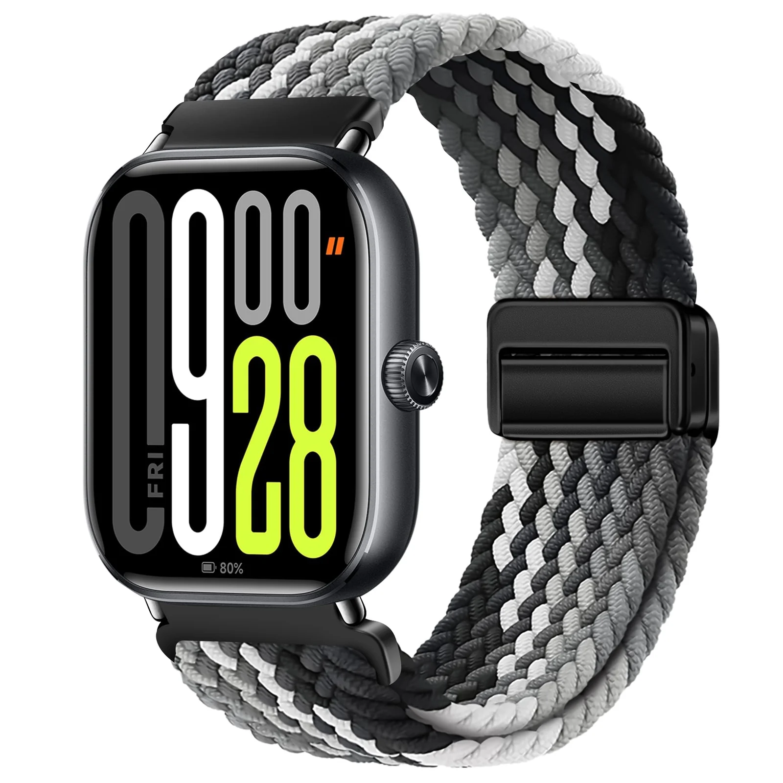 DL3 Mobilak Braided Bracelet Compatible with Redmi Watch 4/5 / 6 / Xiaomi Smart Band 8 Pro/Band 9 Pro, Nylon Magnetic Fabric Elastic Sport Nylon Replacement Strap for Men Women - Colorful Black