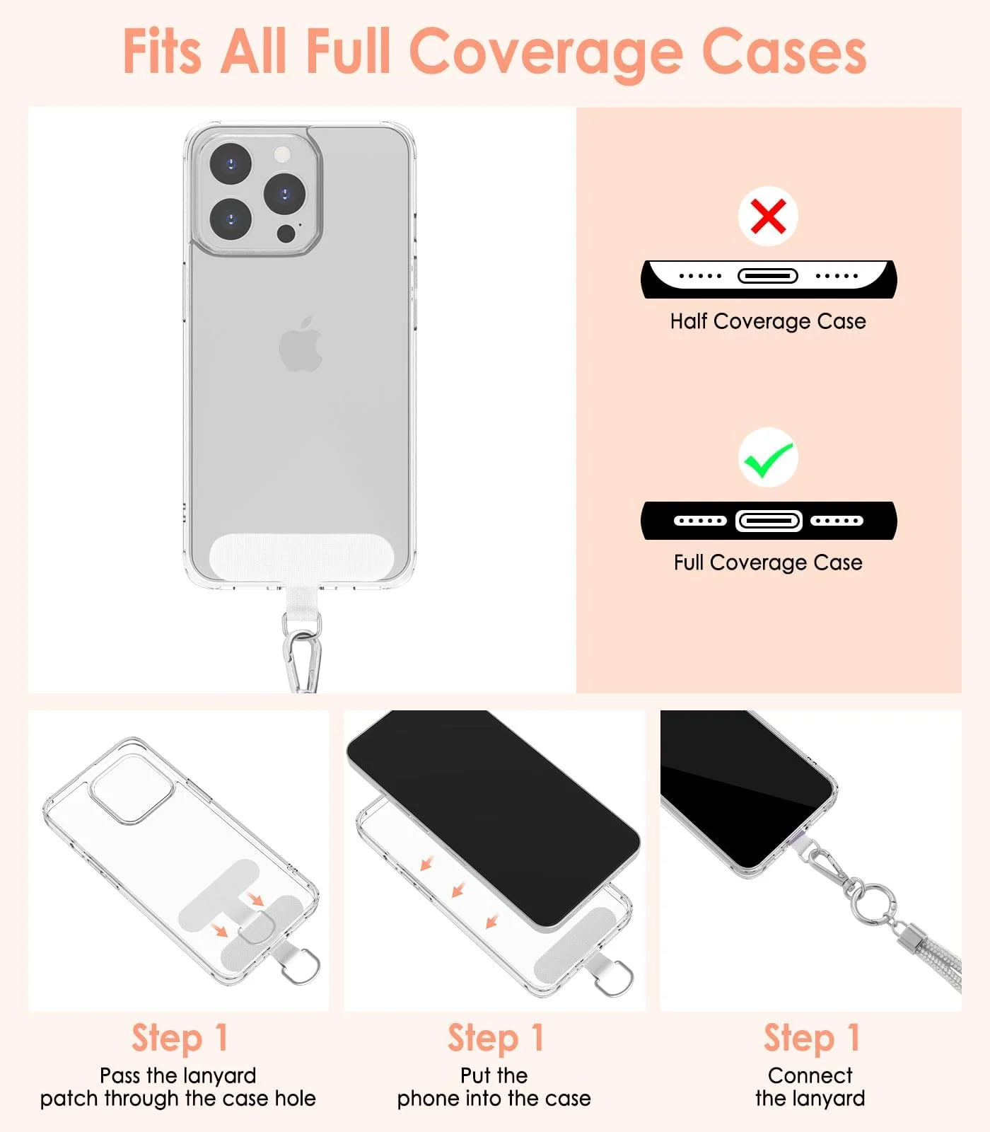 DL3 Mobilak Universal Phone Lanyard Crossbody, Rhinestone Cell Phone Chain Anti-Theft with 1× Shiny Phone Strap, 1× Pad for Most Smartphones, Diamond Phone Neck Holder for Women - Silver