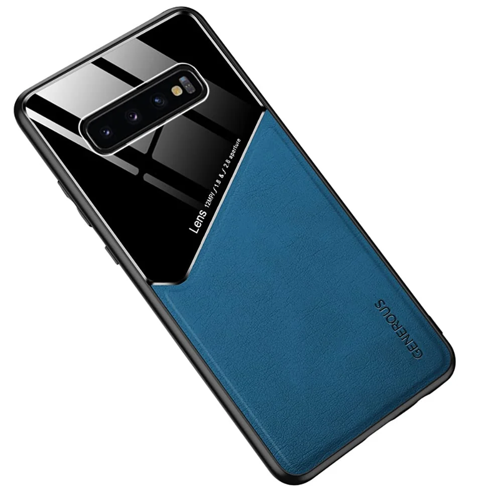 DL3 Mobilak Faux Leather and Plexiglass Protective Case with TPU Frame and Magnetic Car-Mount Support for Samsung Galaxy S10 Plus S10+ - Blue