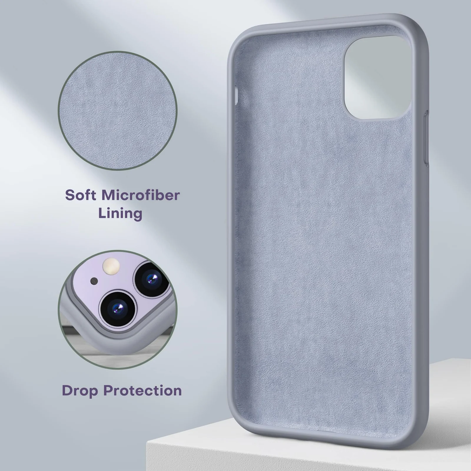 DL3 Mobilak Compatible with iPhone 11 (6.1 Inch) Case, Liquid Silicone Case, Full Body Protective Cover, Shockproof, Slim Phone Case, Anti-Scratch Soft Microfiber Lining (A. ) - A.Lavender Grey