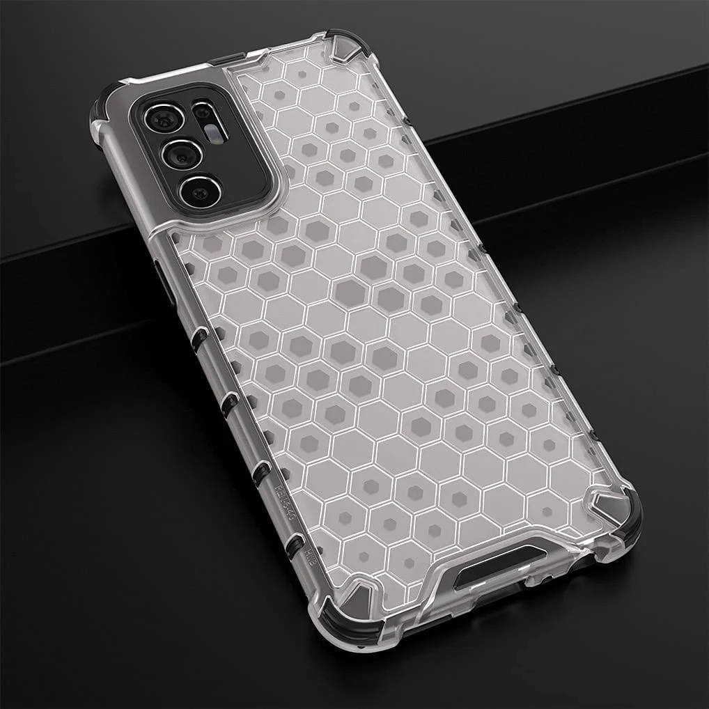 DL3 Mobilak Case For OPPO Reno 6 4G, [Honeycomb Design] Drop Protection, Ultra Thin TPU + PC Transparent Silicone Protective Case, Shockproof Cover - Clear