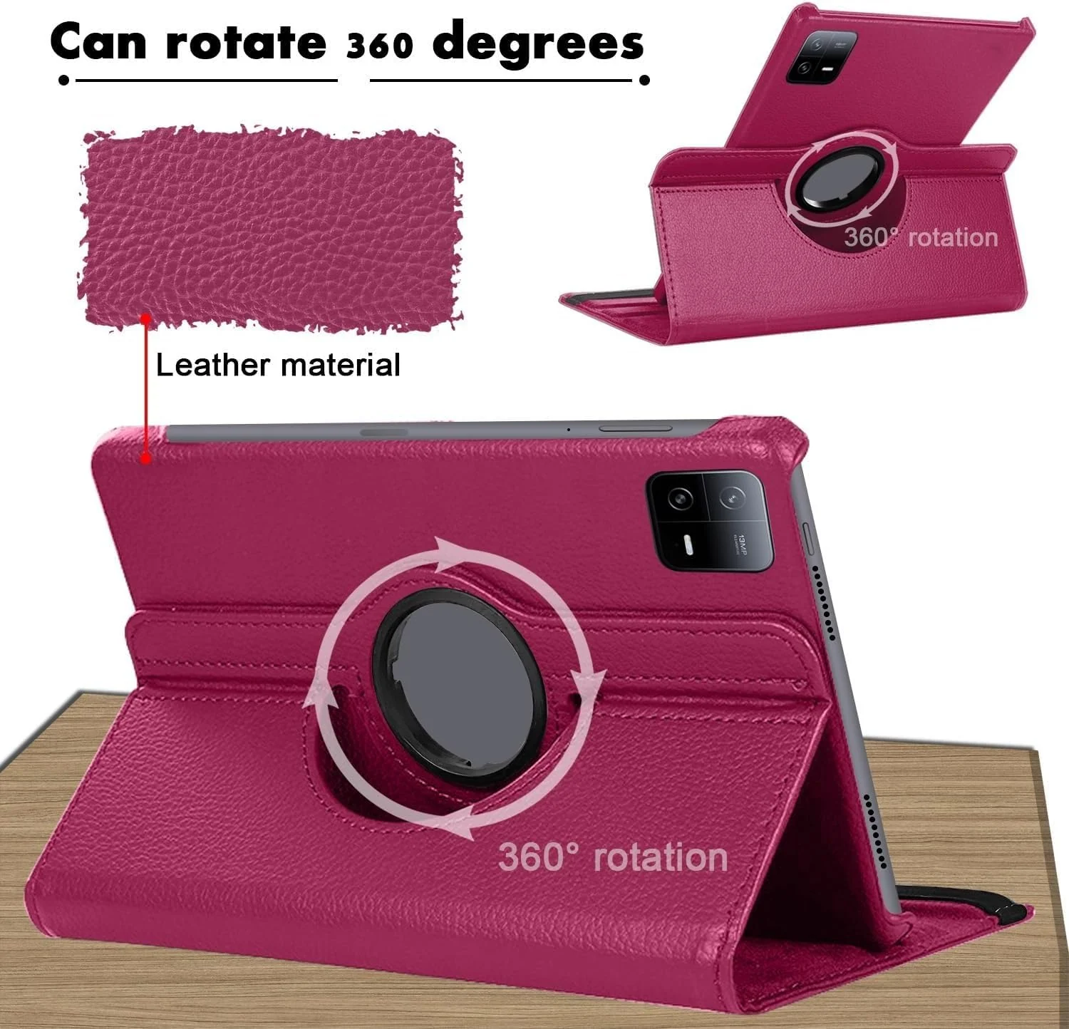 DL3 Mobilak Protective Cover for Xiaomi Pad 6/Xiaomi Pad 6 Pro, 360° Rotatable Smart Stand, Leather Folio Flip Cover with Multi-Angle Viewing, Auto Wake Sleep - Pink