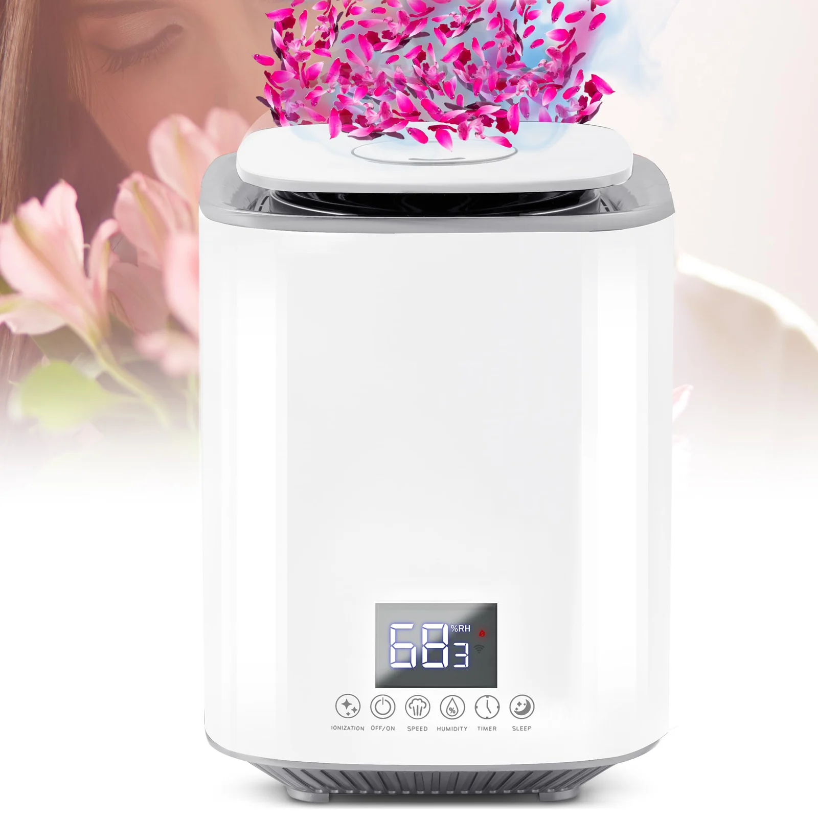 Mobigon 3 Litres Humidifier for Room, Cool Mist Ultrasonic Humidifier / Essential Oil Diffuser, Super Quiet 360°Nozzle, Colorful Change, Auto Shut Off&UV Light&, Lasts Up to 24 Hours - White