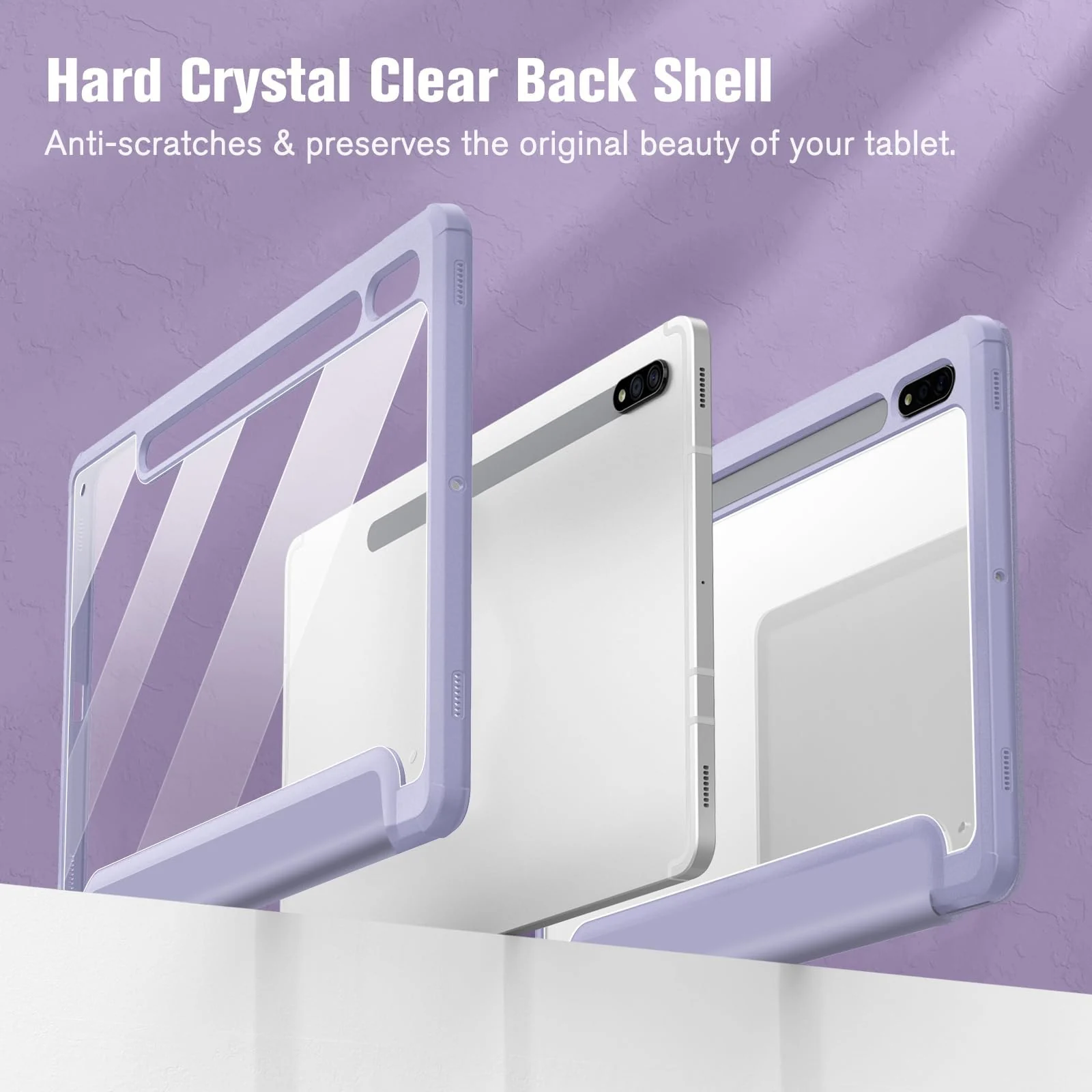 DL3 Mobilak Hybrid Slim Case for Samsung Galaxy Tab S9 FE+ / S9 FE Plus 12.4-Inch with S Pen Holder, Shockproof Cover with Clear Transparent Back Shell, Auto Wake/Sleep - Lavender