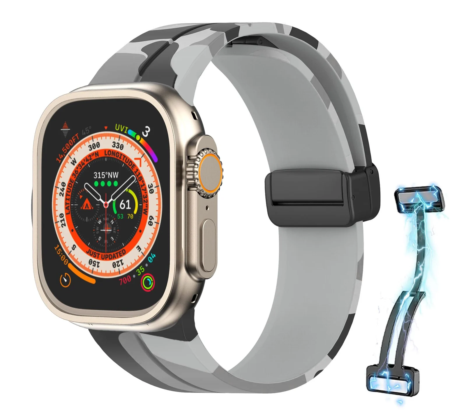 DL3 Mobilak Silicone Magnetic Strap for Apple Watch Ultra Band 49mm 45mm 44mm 42mm 41mm 40mm 38mm Men/Women, Strap for iwatch Series 9/8/7/6/5/4/3/2/SE/Ultra2 (Camouflage, 38mm/40mm/41mm) - Camouflage Grey