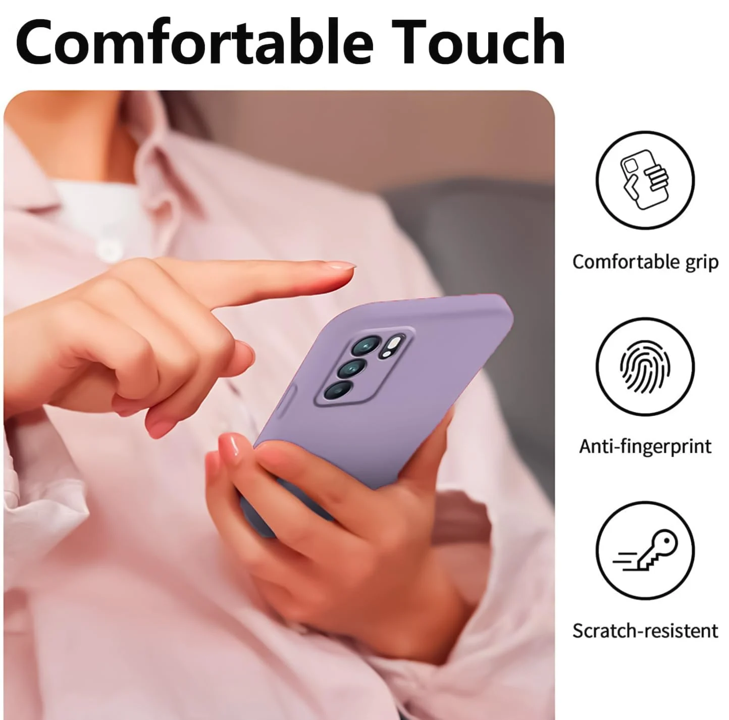 DL3 Mobilak Liquid Silicone Protective Case with Soft Microfiber Lining with Full Camera Protection for OPPO Reno 6 5G - Lavender