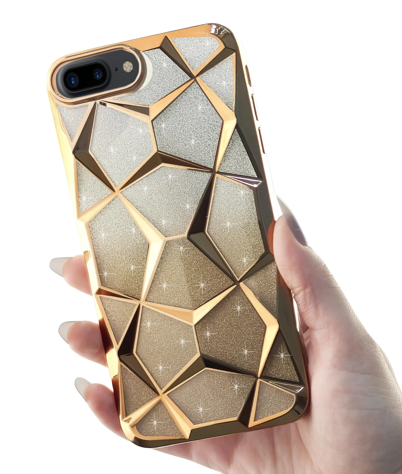 DL3 Mobilak Compatible with iPhone 7 Plus/iPhone 8 Plus Case Plating Bling Gradient Glitter Clear Cover Soft TPU Silicone Cute Camera Protection Shockproof Back for Women Girls Case - Gold