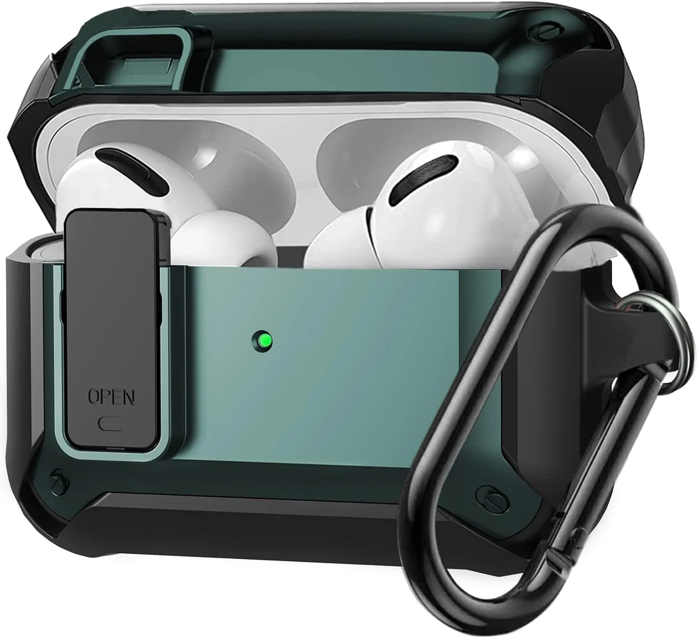DL3 Mobilak Case Compatible with AirPods Pro Cover with Lock, Compatible with AirPods Pro 2nd Generation/1st Generation Case (2023/2022/2019) - Black Green