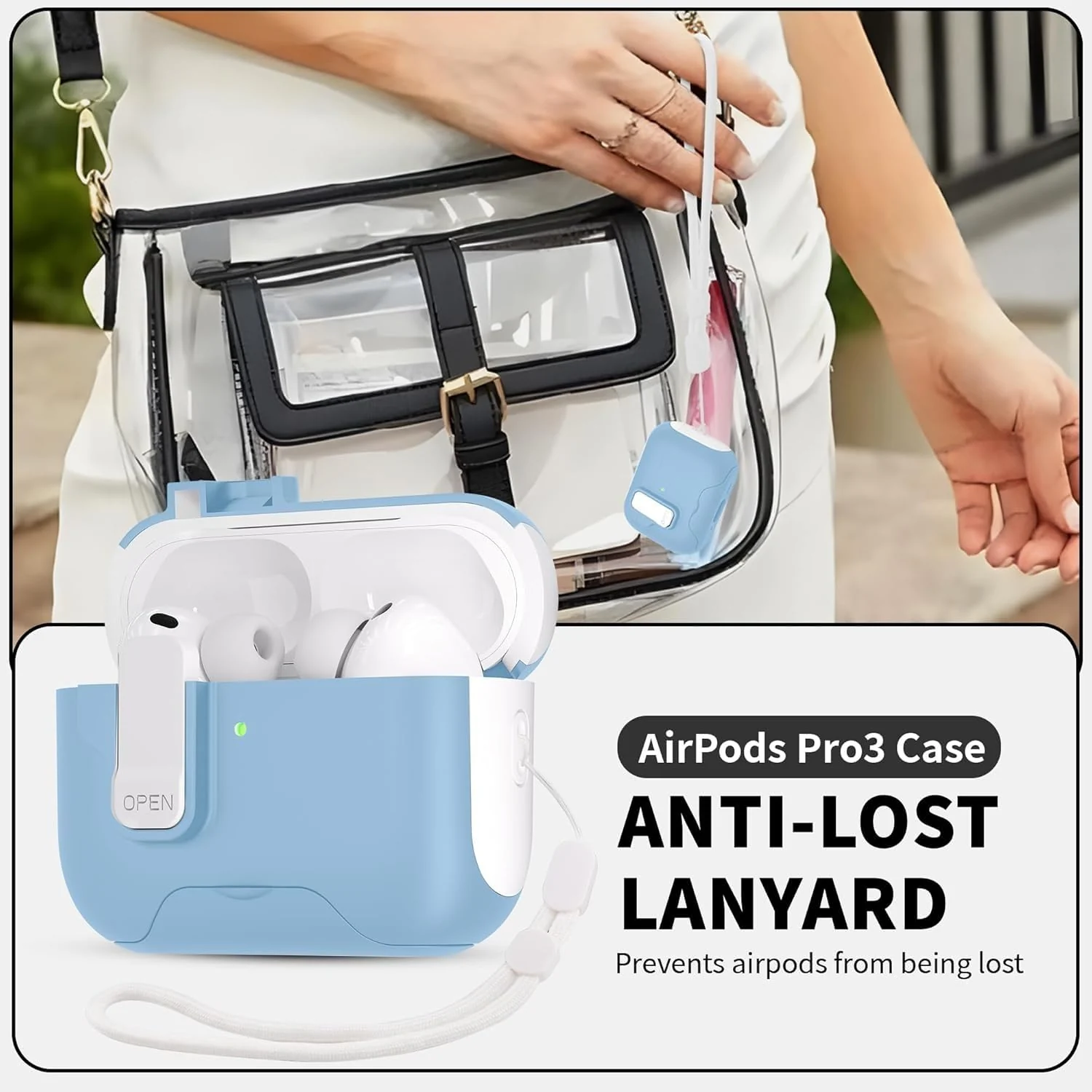 DL3 Mobilak for AirPods 3rd Generation Case Cover with Lock, Military Armor Cool AirPods 3 Case with Keychain for Men Women Hard Shell Shockproof Air Pod 3 for AirPod 3rd Gen 2021 - Baby Blue White