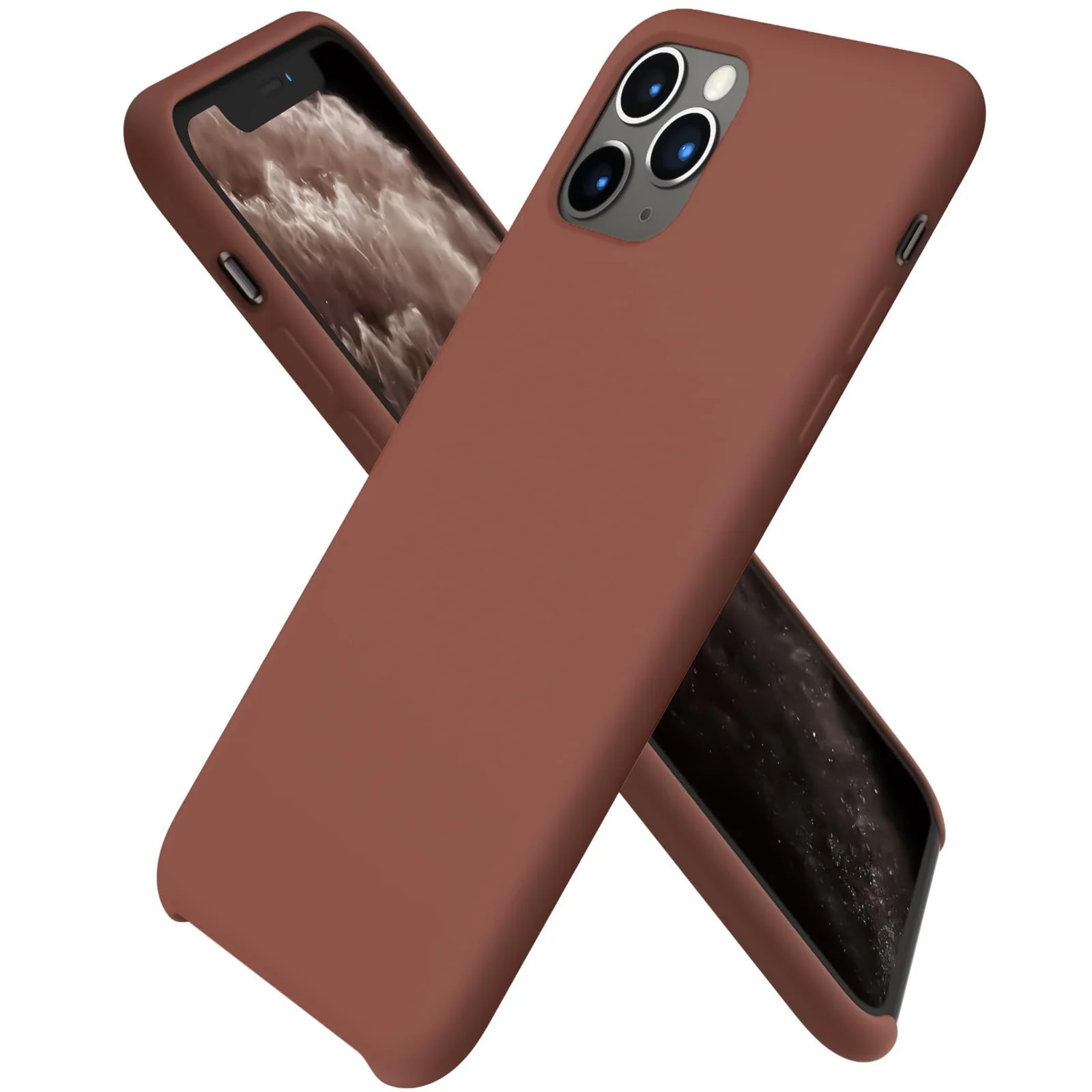 DL3 Mobilak Compatible with iPhone 12/12 Pro (6.1 Inch) Case, Liquid Silicone Case, Full Body Protective Cover, Shockproof, Slim Phone Case, Anti-Scratch Soft Microfiber Lining - Brown