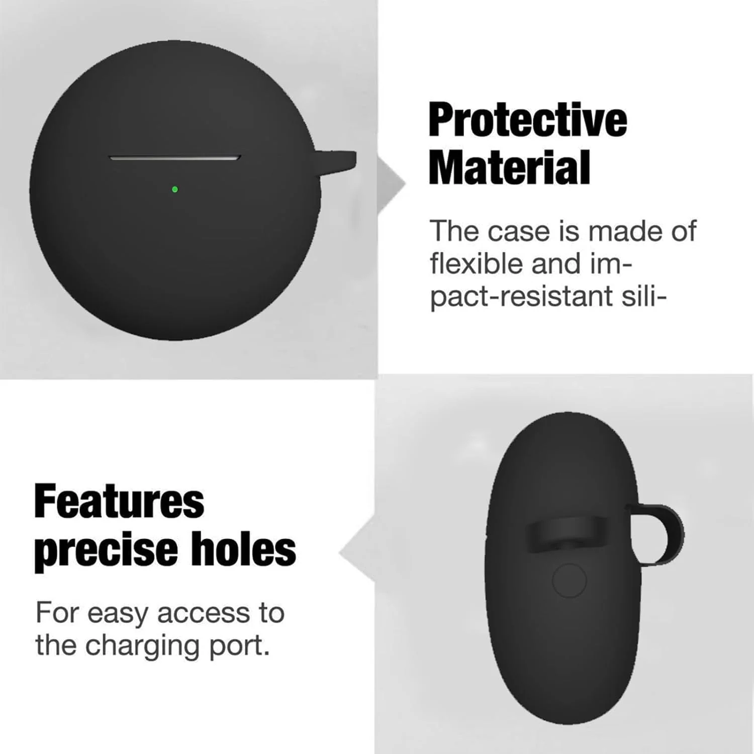 DL3 Mobilak Silicone Case Compatible with Huawei FreeBuds 7i Earbuds, Soft Silicone Protective Case Cover, Shockproof Sleeve with Carabiner For Huawei FreeBuds 7i - Black