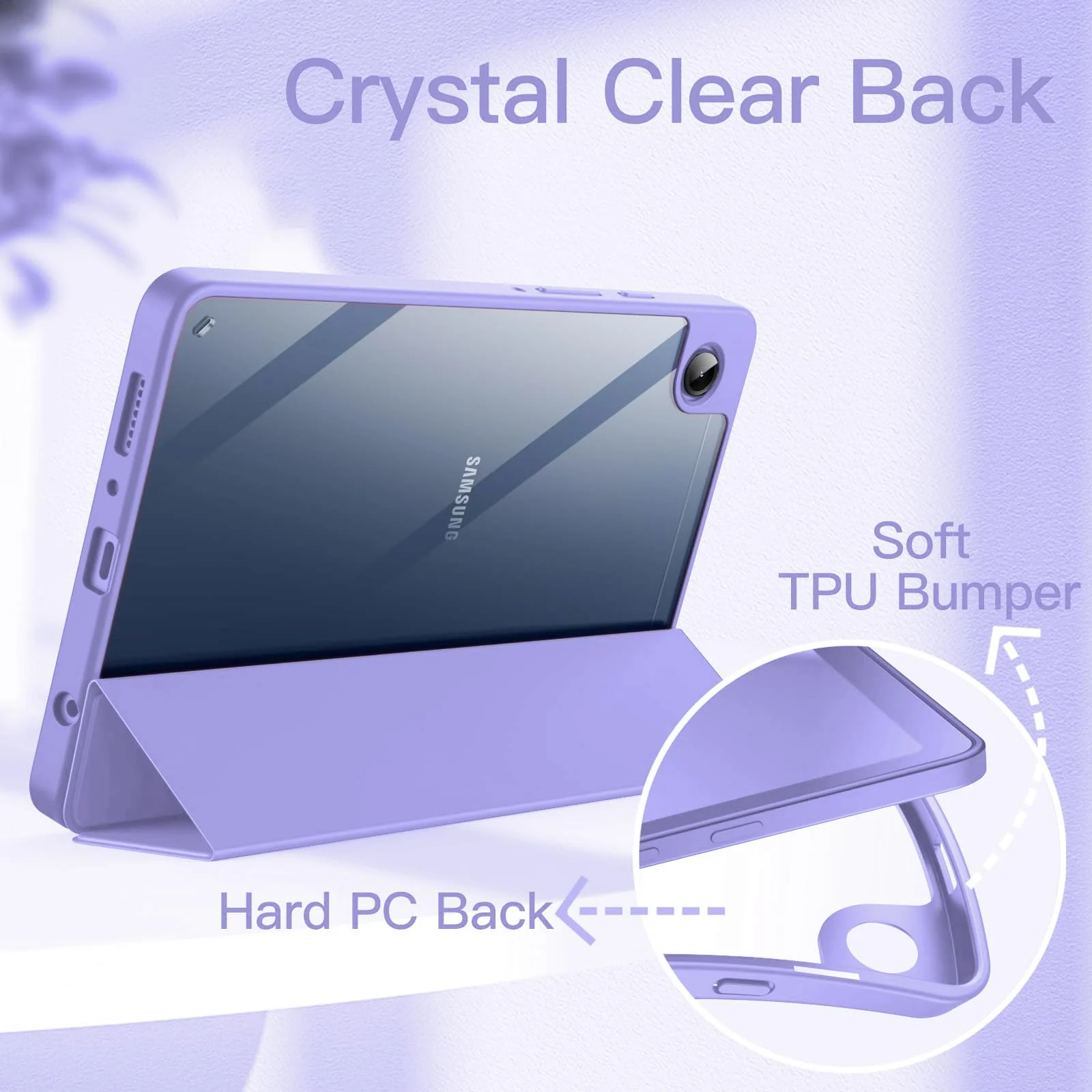 DL3 Mobilak Samsung Galaxy Tab A9 Cover Case 8.7 inch Tablet Cover [SM-X110/X115/X117] Case with Pen Holder, Soft TPU Back Trifold Stand Protective Smart Cover Flip, Auto Wake & Sleep - Lavender