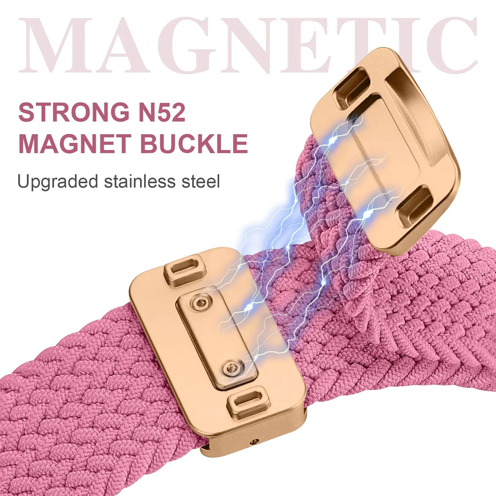 DL3 Mobilak Sport Solo Loop Compatible with Apple Watch Band 42mm 44mm 45mm 46mm 49mm for Women Men, Magnetic Strap Stretchy Braided Wristband for iWatch Series 11 10 9 8 7 6 5 4 3 Ultra 3 2 1 SE SE2 - B-Pink