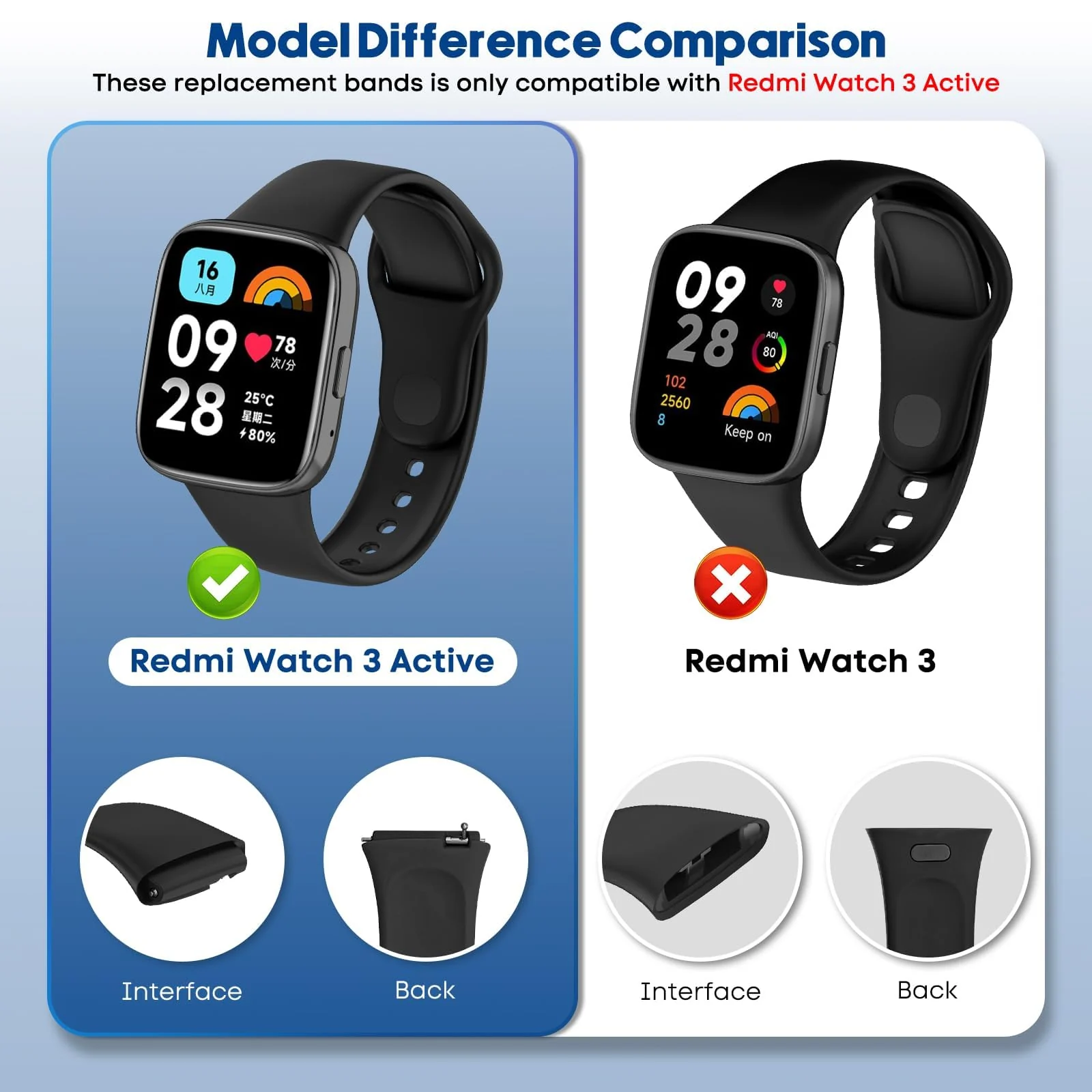 DL3 MOBILAK Strap Silicone Compatible With Xiaomi Redmi Watch 3 Lite/Redmi Watch 3 Active, Sport Silicone Watch Band Wrist Strap,Bracelet Wristband Wrist Strap - Black