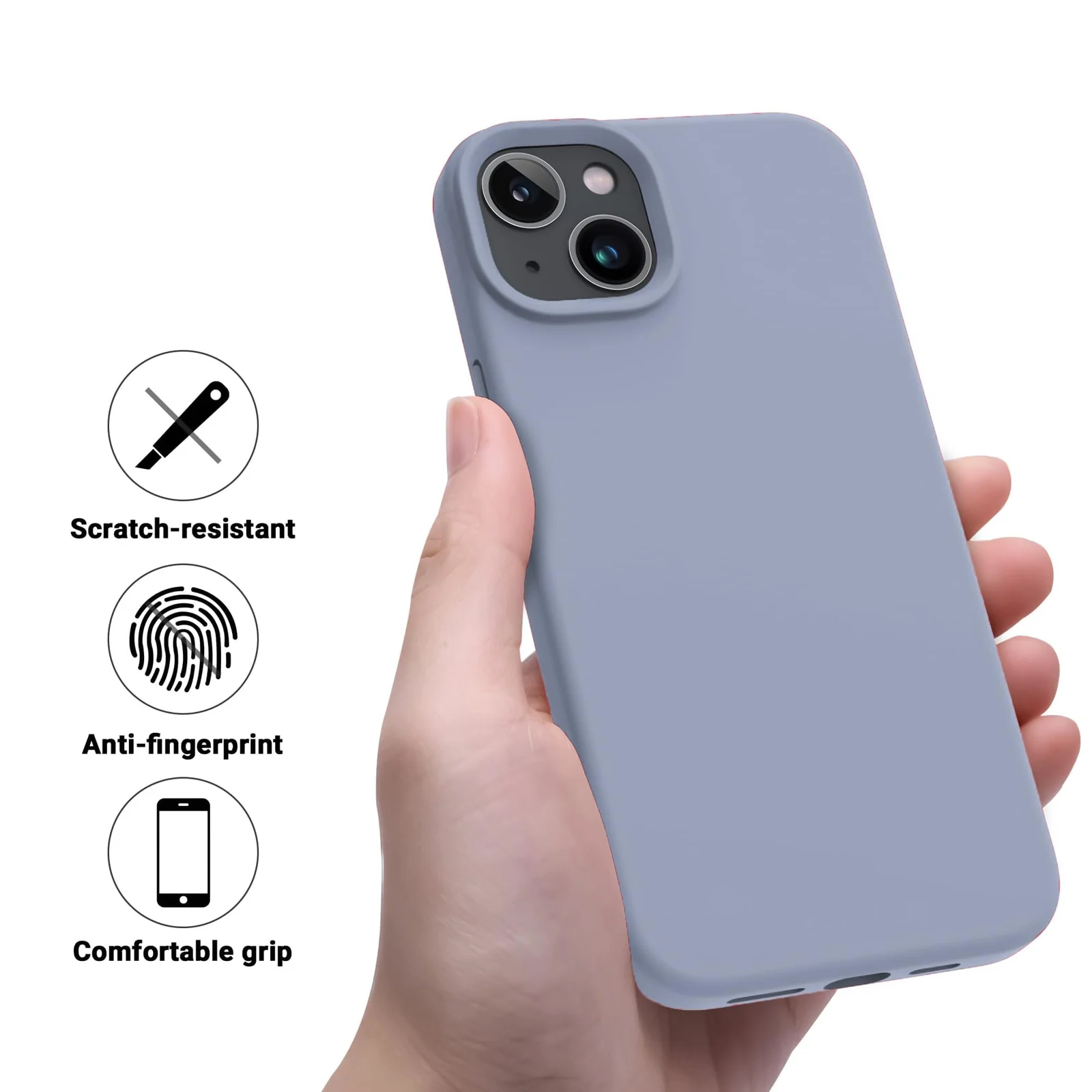 DL3 Mobilak Liquid Silicone Case for iPhone 13 / iPhone 14 (6.1 Inch), Shock-absorbing protection, Scratch-resistant surface, Soft microfiber lining - A.Lavender Blue