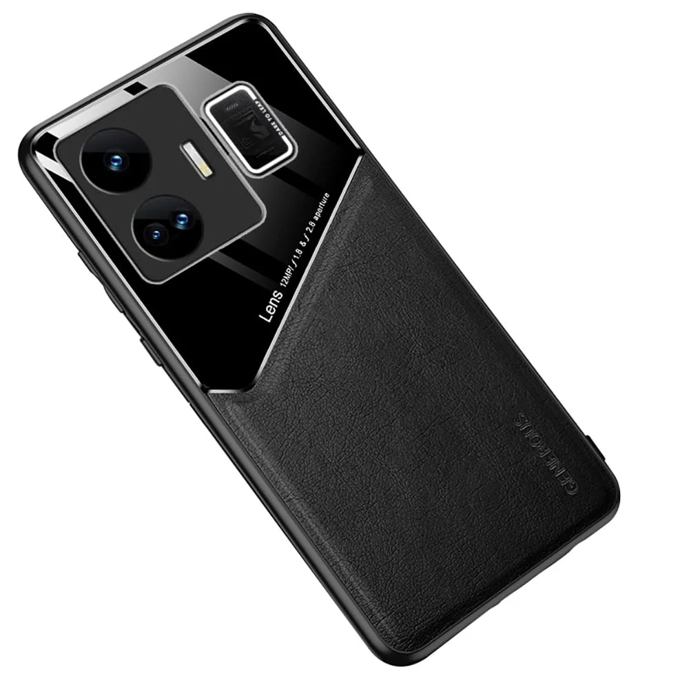 DL3 Mobilak Faux Leather and Plexiglass TPU Case for realme GT Neo 5 with Magnetic Car-Mount Support and Shockproof Design - Black