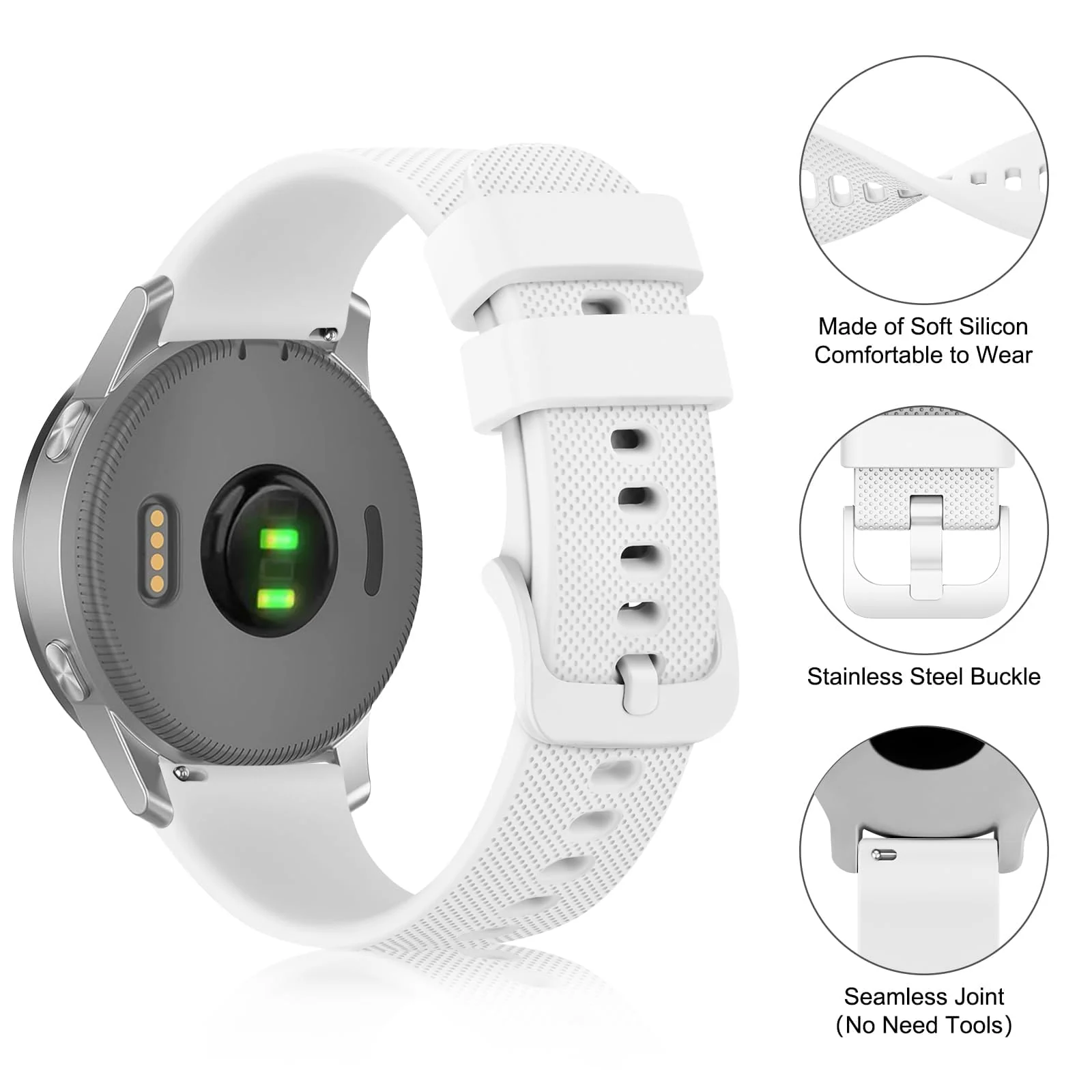 DL3 Mobilak Silicone Buckle Band 22MM Strap For Xiaomi Redmi Watch 5 Active/5 Lite/Samsung Galaxy Watch 3 45mm/Watch 46mm/Gear S3/For Huawei watch GT5 GT4 GT3 GT2 GT 46MM/GT2E/GT2 Pro/GT 3 Pro/GT5 Pro - White