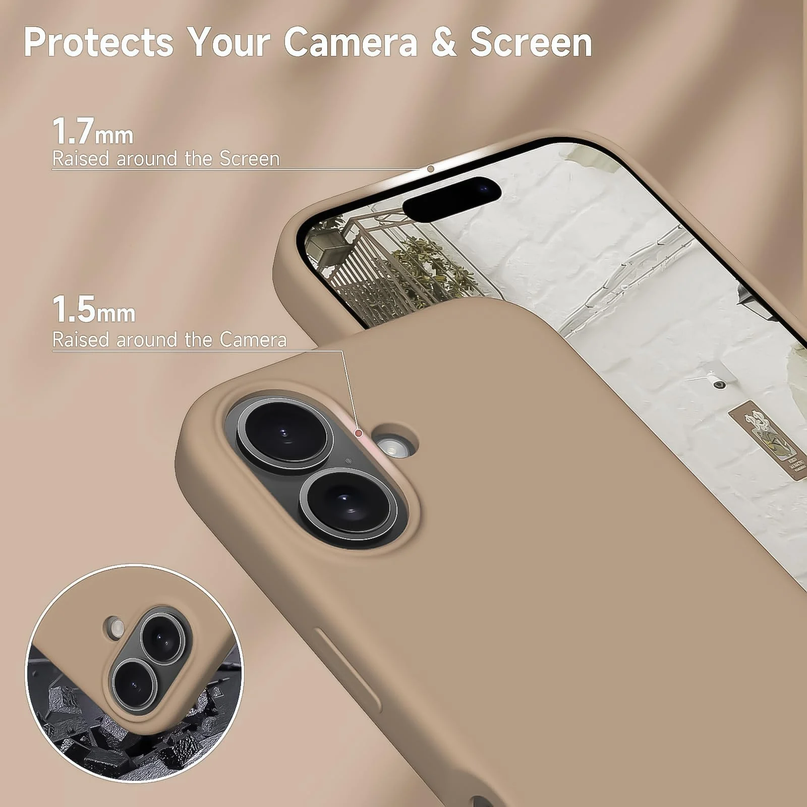 DL3 Mobilak Liquid Silicone Protective Case for iPhone 16 with Microfiber Lining and Shockproof Design - Desert