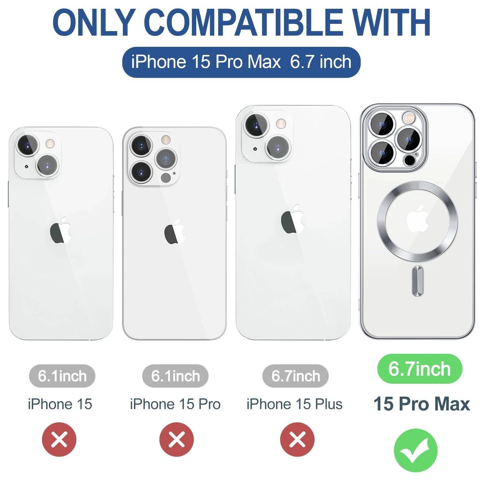 DL3 Mobilak Plated-Edge Protective Case for iPhone 15 Pro Max 6.7-Inch, Compatible with MagSafe accessories, Supports wireless charging, Shock-absorbing protection - Silver