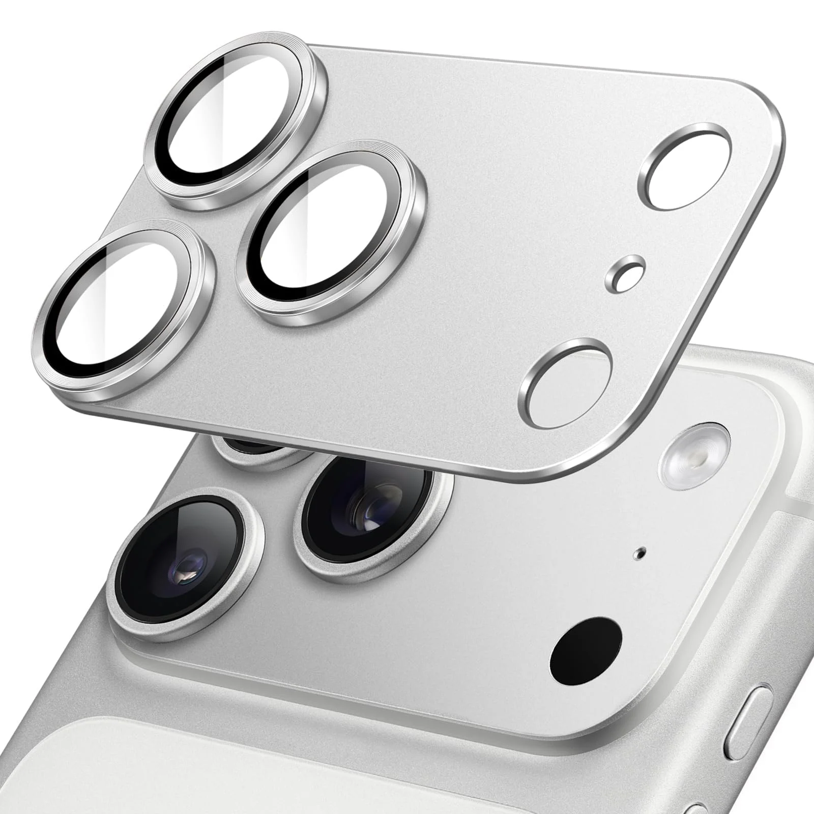 DL3 Mobilak Camera Protection for iPhone 17 Pro Max 6.9-Inch, Full Coverage 9H Tempered Glass Ring Cover, Matte Metal Plate, Does Not Influence on the Case, Pack of 1 - Silver