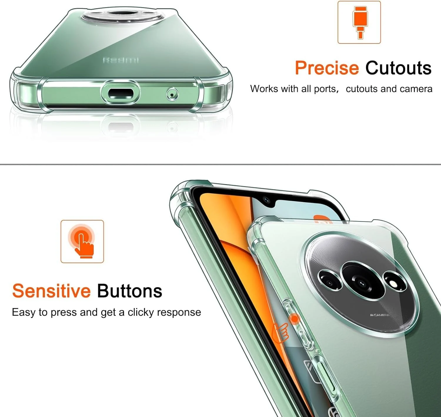 DL3 Mobilak Case Compatible with Xiaomi Redmi A3, Cover Silicone Transparent TPU Gorilla Anti-shock Protector Camera Shockproof Corners - Clear