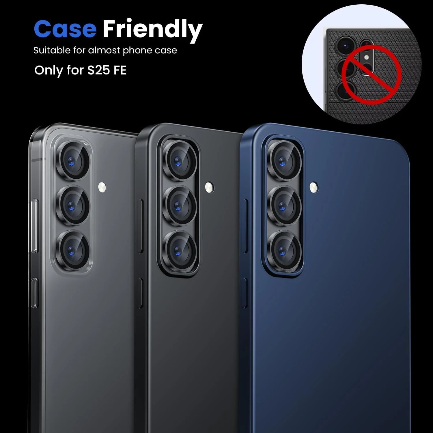 DL3 Mobilak Camera Lens Protector for Samsung Galaxy S25 FE Accessories, 9H Tempered Glass Metal Individual Ring Camera Cover Screen Protector, Case Friendly, Anti Scratch - Black