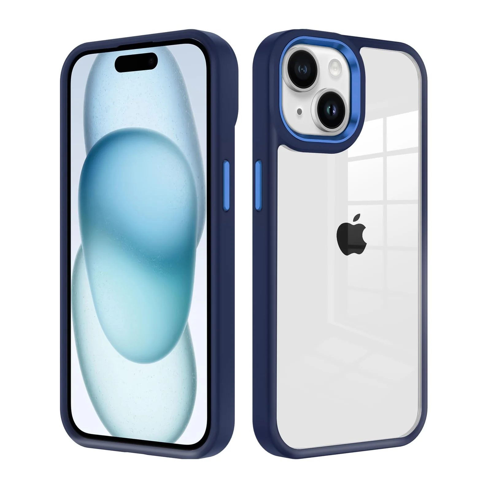 DL3 Mobilak Clear PC and TPU Protective Case for iPhone 15 Plus 6.7-Inch / iPhone 14 Plus 6.7-Inch with Camera Protection and Shockproof Design - A Dark Blue