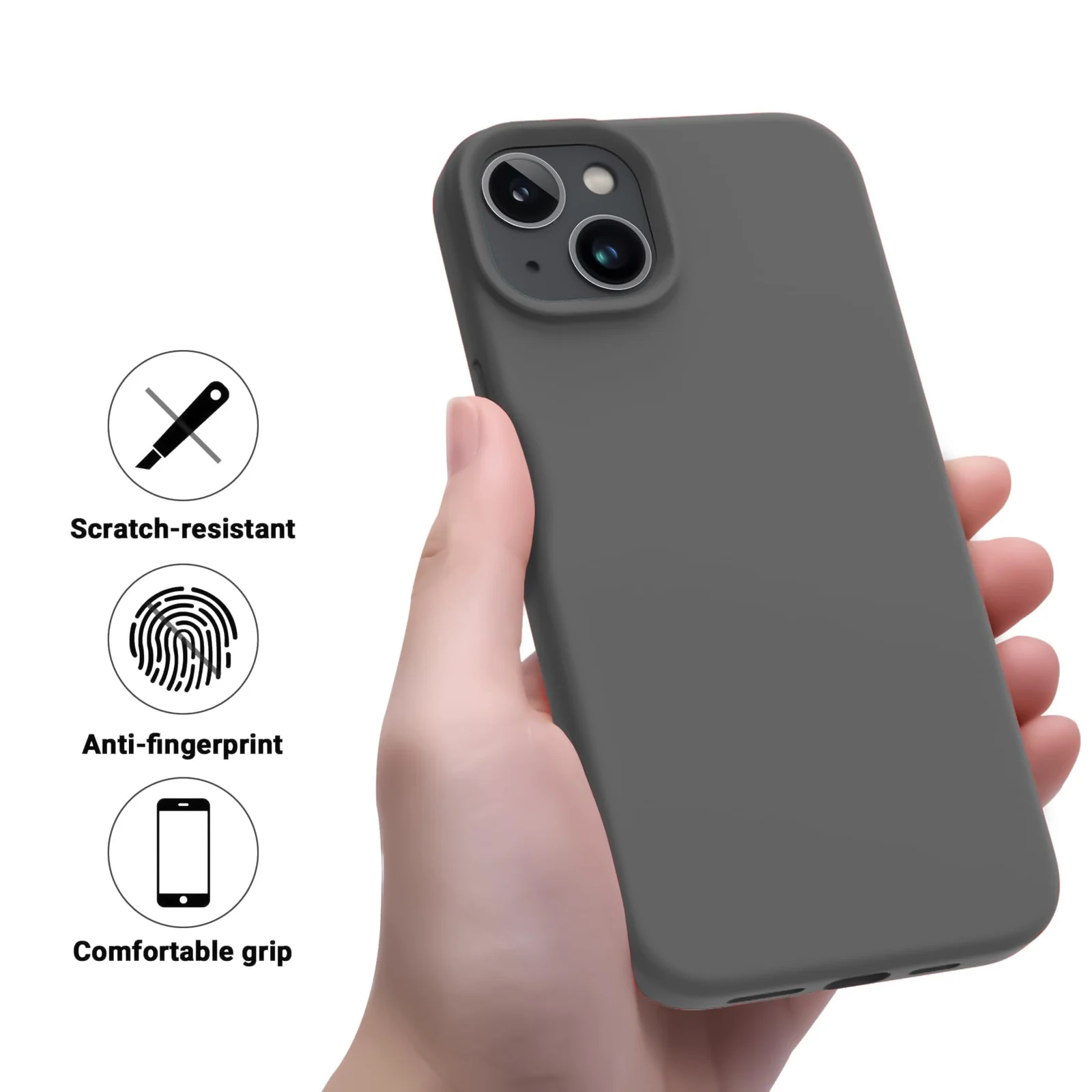 DL3 Mobilak Liquid Silicone Case for iPhone 15, Supports wireless charging, Shock-absorbing protection, Anti-fingerprint finish - B.Gray