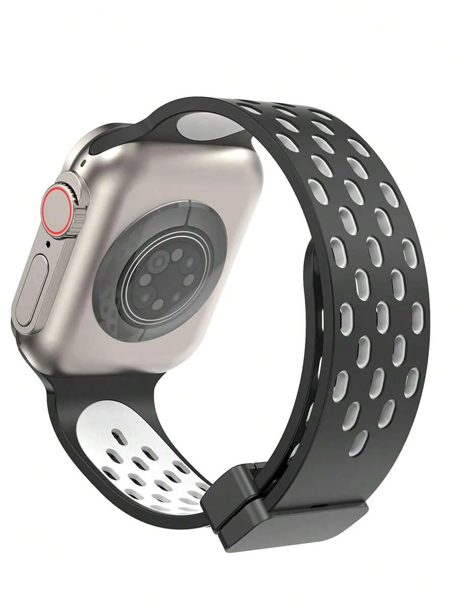DL3 Mobilak Magnetic Bands for Apple Watch Band 49mm 46mm 45mm 44mm 42mm, Soft Silicone Magnetic Buckle Breathable Sport Watch Strap for iWatch Ultra2 Ultra SE SE2 Series 10 9 8 7 6 5 4 3 2 1 - Black White