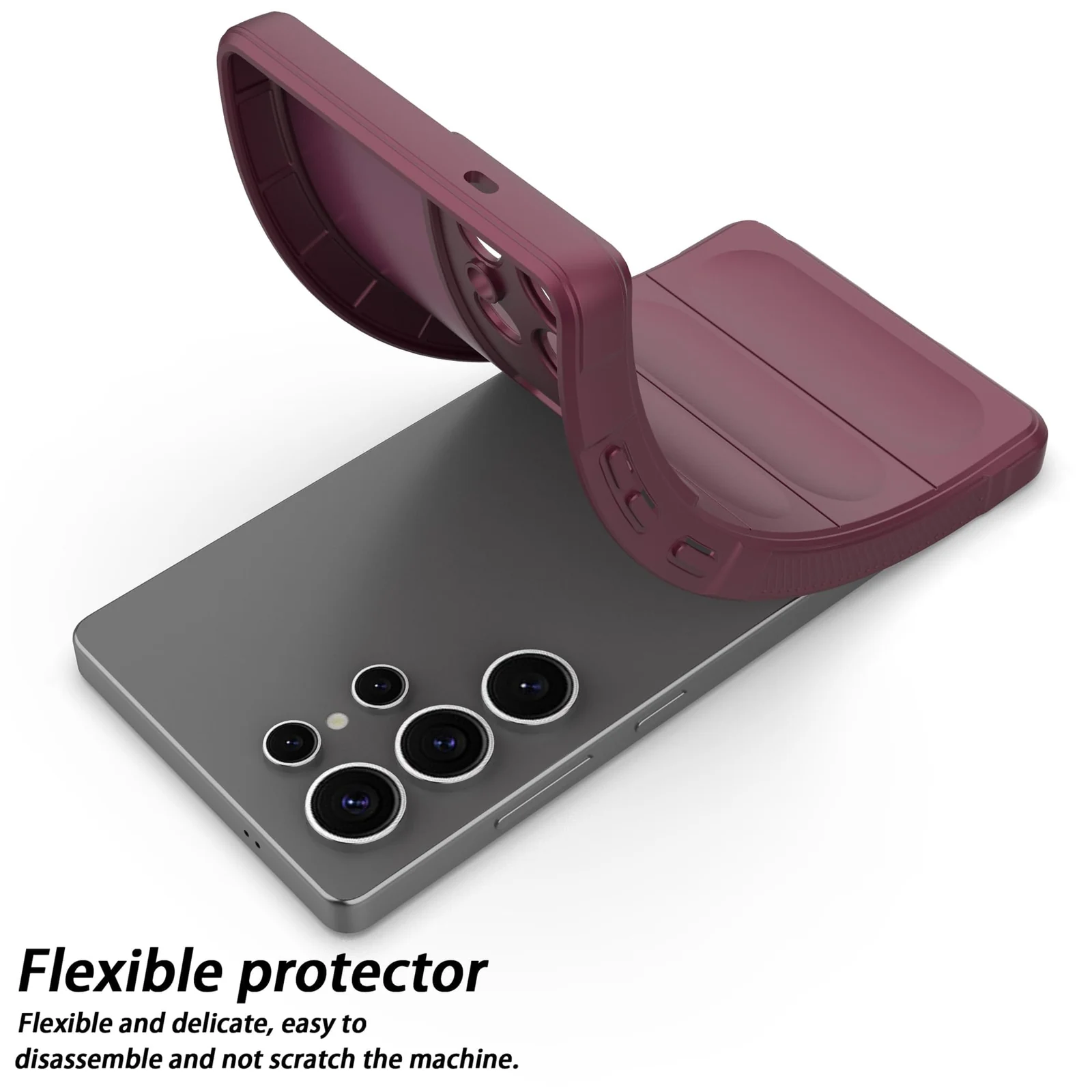 DL3 Mobilak Flexible Silicone and TPU Protective Case with Camera Protection for Samsung Galaxy S25 Ultra - Wine Red