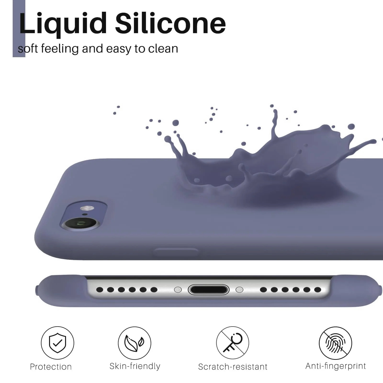 DL3 Mobilak Liquid Silicone Protective Case with Soft Microfiber Lining for iPhone SE 2022, SE 2020, iPhone 7, iPhone 8 - Lavender Grey