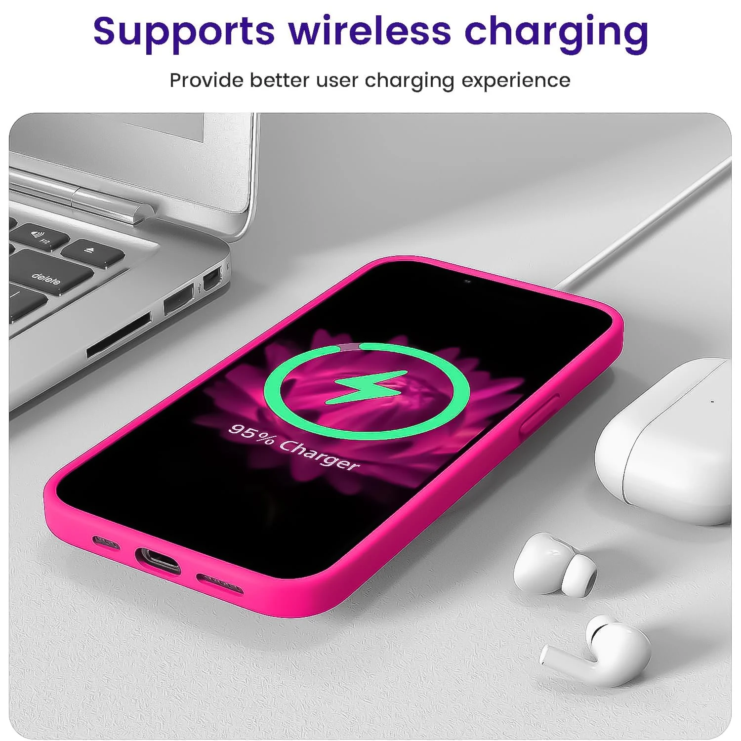 DL3 Mobilak Liquid Silicone Protective Case for iPhone 15 with Camera Protection and Microfiber Lining - Hot Pink