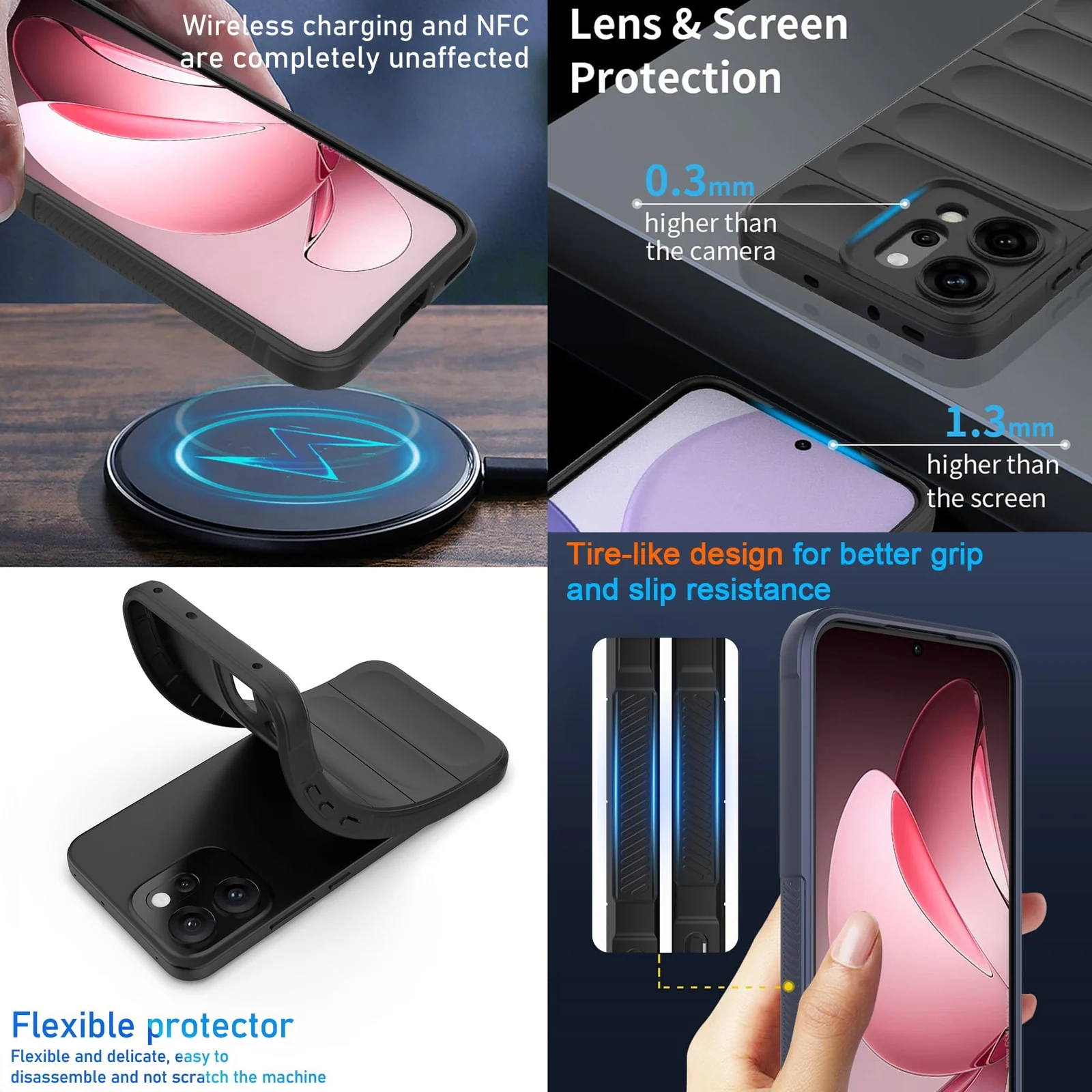 DL3 Mobilak Soft Silicone Protective Case for OPPO Reno 14 5G with Camera Protection and Shockproof Design - Black
