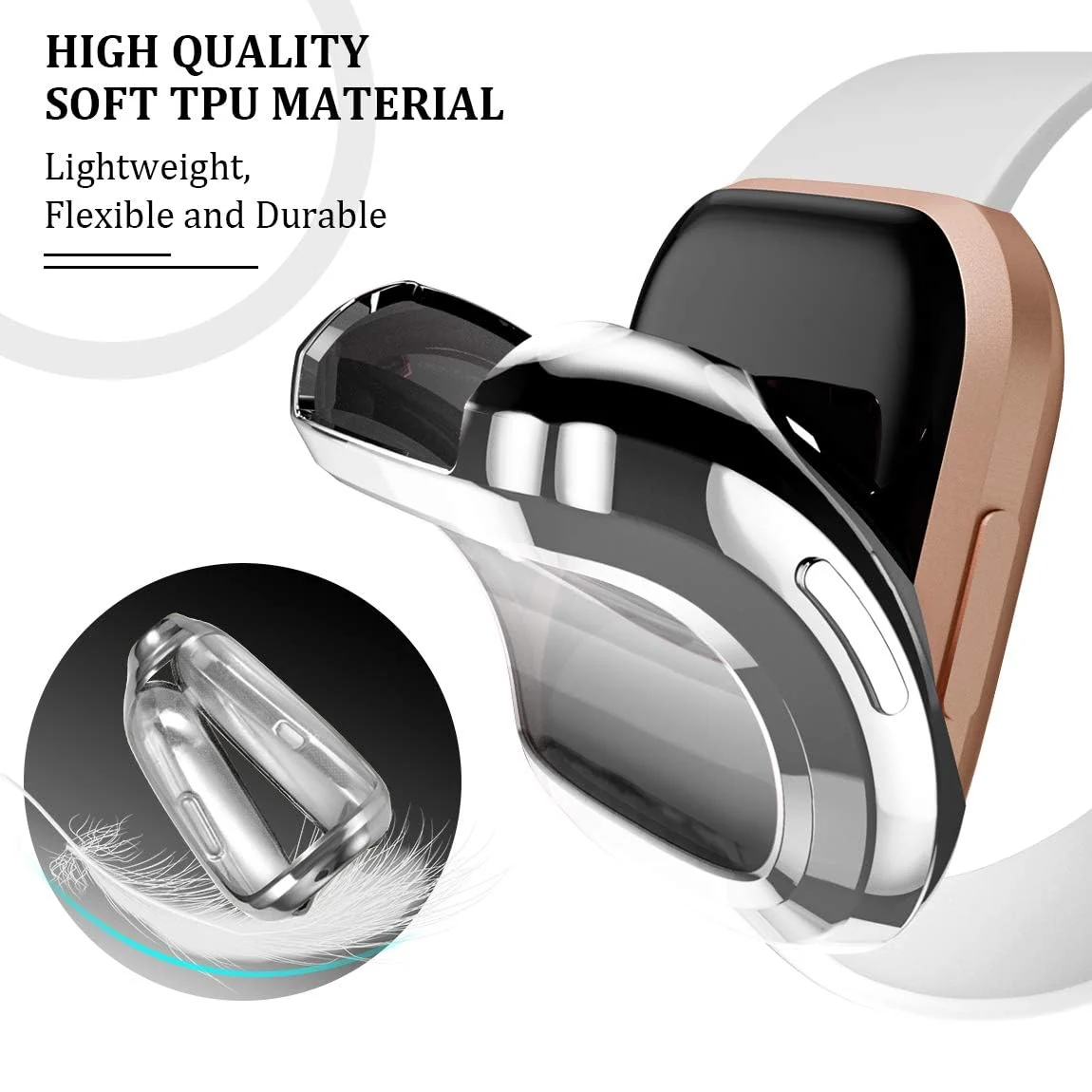 DL3 Mobilak Case Compatible with Fitbit Versa 2 Case All-Around with Built-in Screen Protector Watch Soft TPU Shockproof Cover Slim Guard Thin Bumper Shell Protector For Versa 2 - Silver