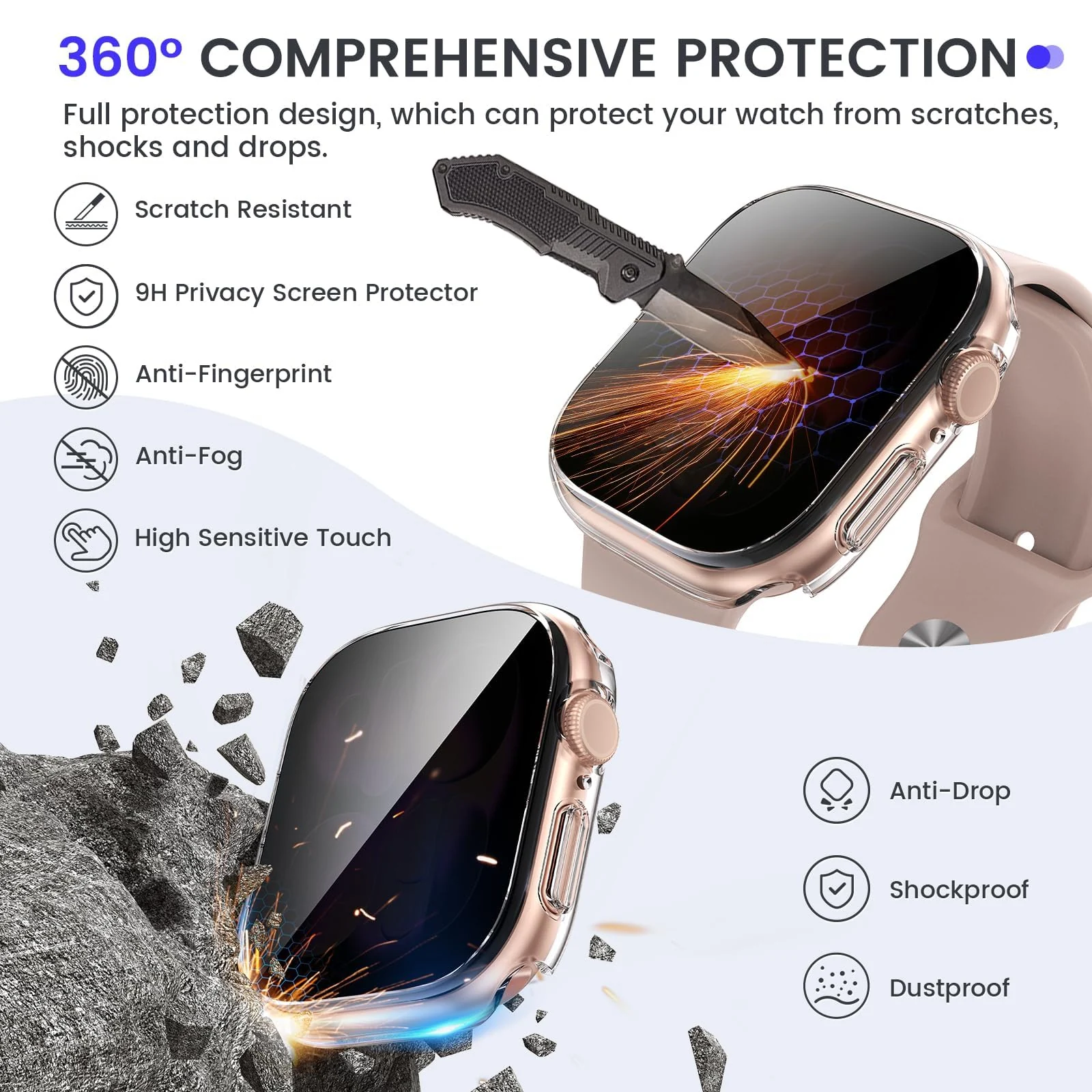 DL3 Mobilak Privacy Case for Apple Watch Series 9/8/7 45mm Screen Protector, Anti-Spy Tempered Glass Film Apple Watch Cover Hard PC Case Bumper for iWatch 45 mm Series 9 8 7 - Clear